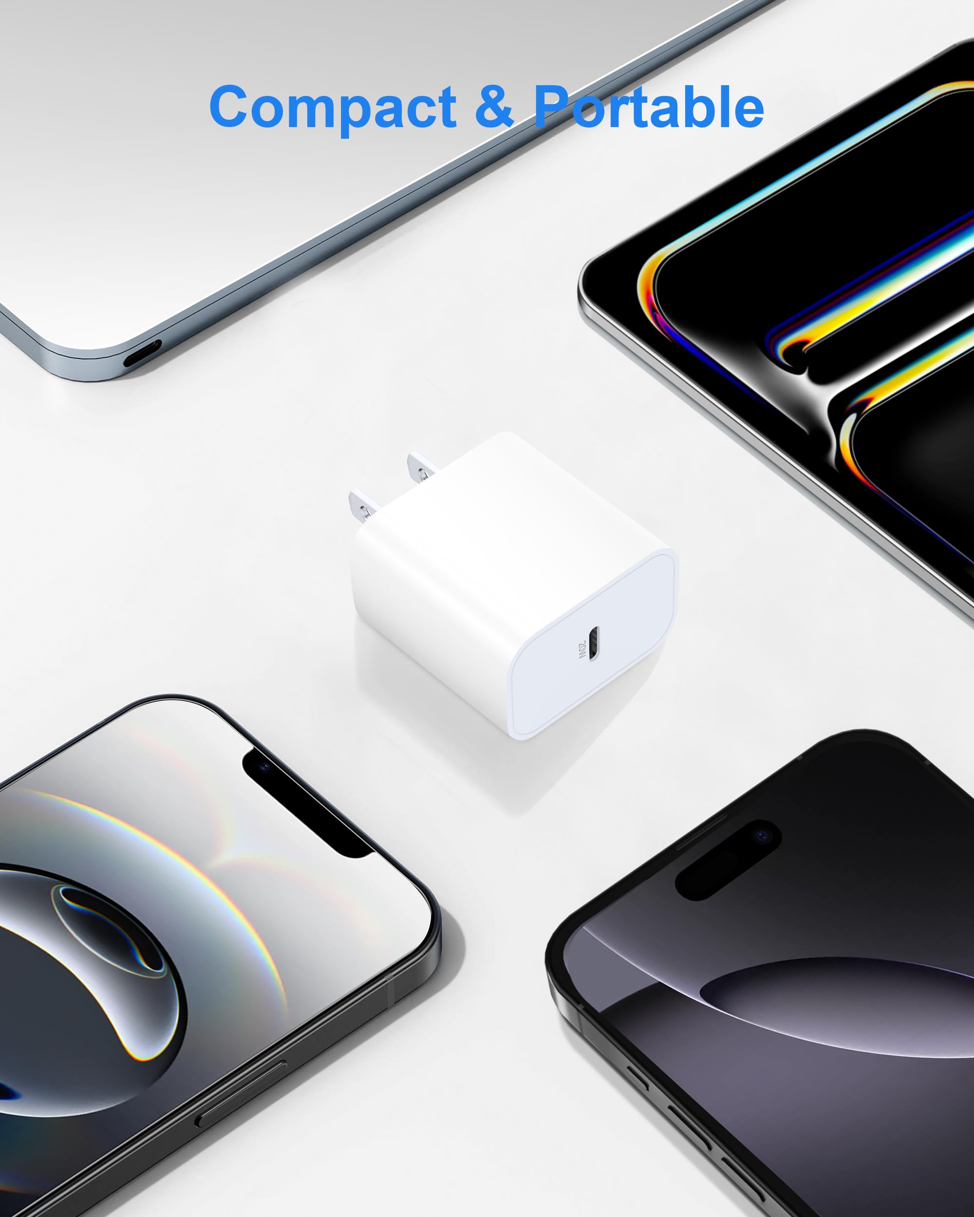 2025 Upgraded 20W USB C Fast Charger Block & 3FT Cable - 2 Pack for iPhone 16/16e/16 Pro/16 Pro Max/15 Series & iPad - Quick Charge Power Adapter for Home, Office & Travel