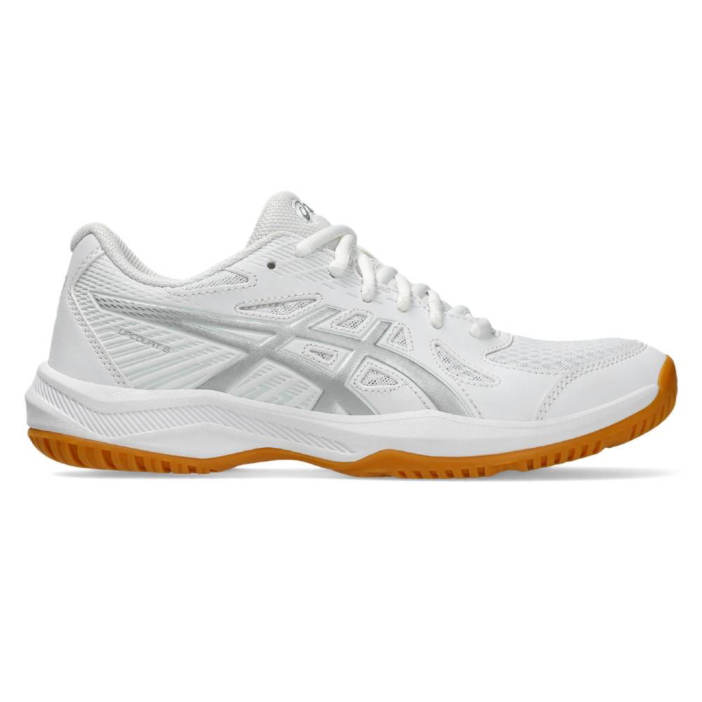 ASICS Upcourt 6 Women's Indoor Court Shoes - White/Pure Silver - Volleyball, Badminton & Squash Shoes for Women - Lightweight & Non-Marking Soles for Gym & Indoor Sports