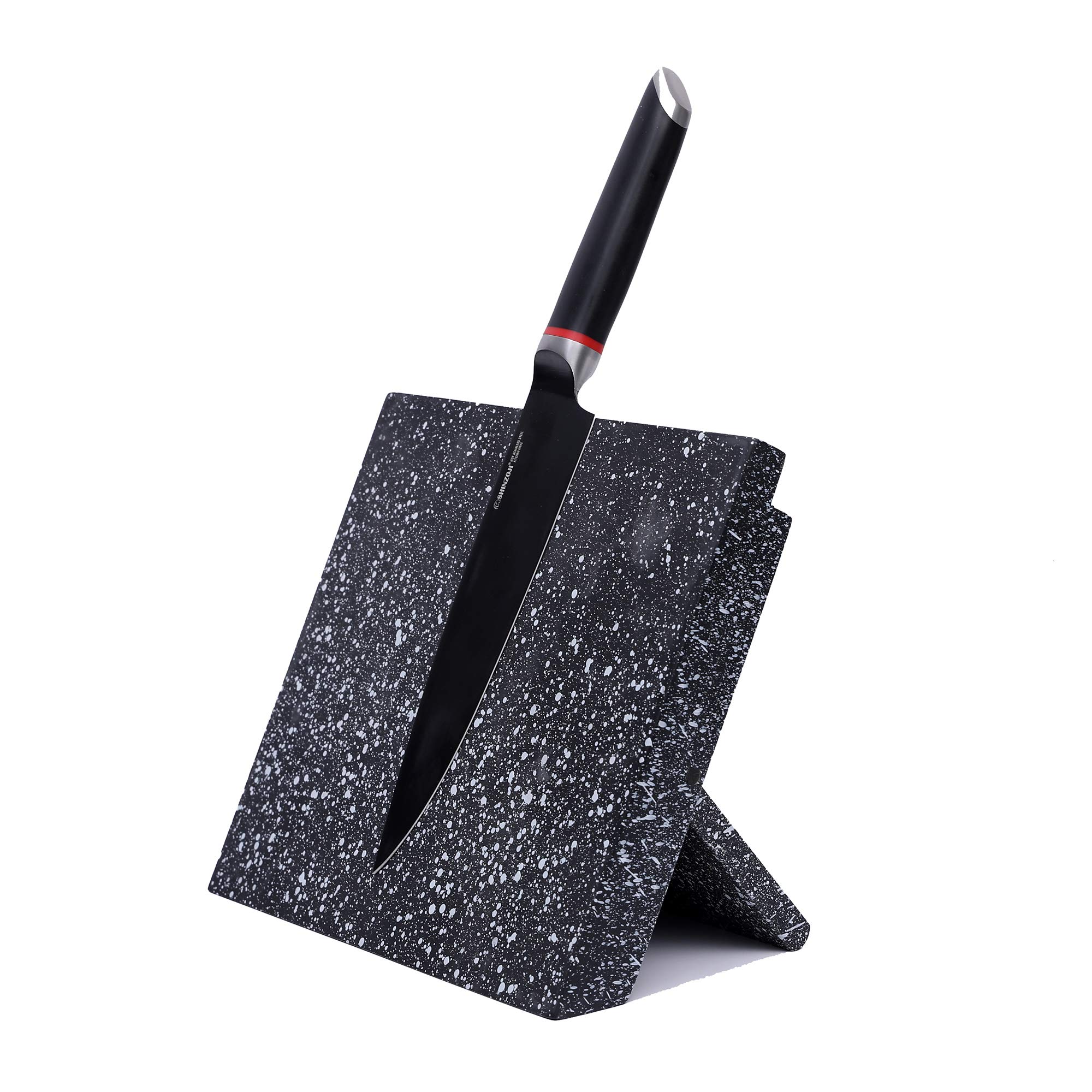 10 Inch Matte Black Magnetic Knife Holder - Single Side Countertop Knife Rack Set with Black White Speckled Design | Secure Storage for Kitchen Knives | Perfect for Home Chefs & Professional Kitchens