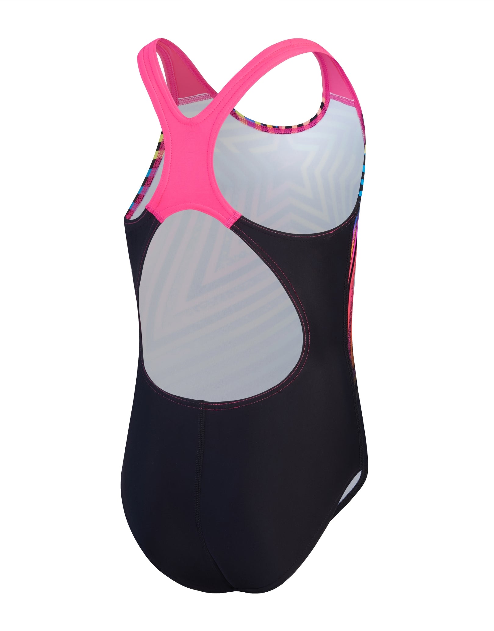 Girls Digital Print Splashback Swimsuit - Black & Pink Two-Tone Design | Quick-Dry UV Protection Swimwear for Beach, Pool & Summer Activities