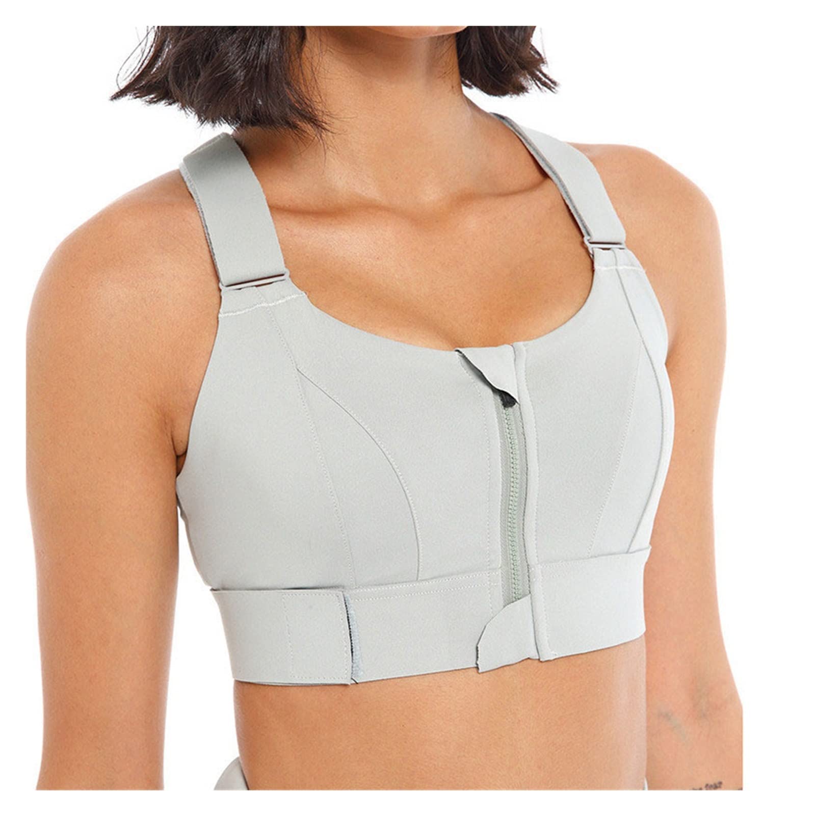 Women's Sports Bras & Tights Set - Plus Size Front Zipper Yoga Crop Top with Adjustable Straps for Running, Gym Workouts & Yoga