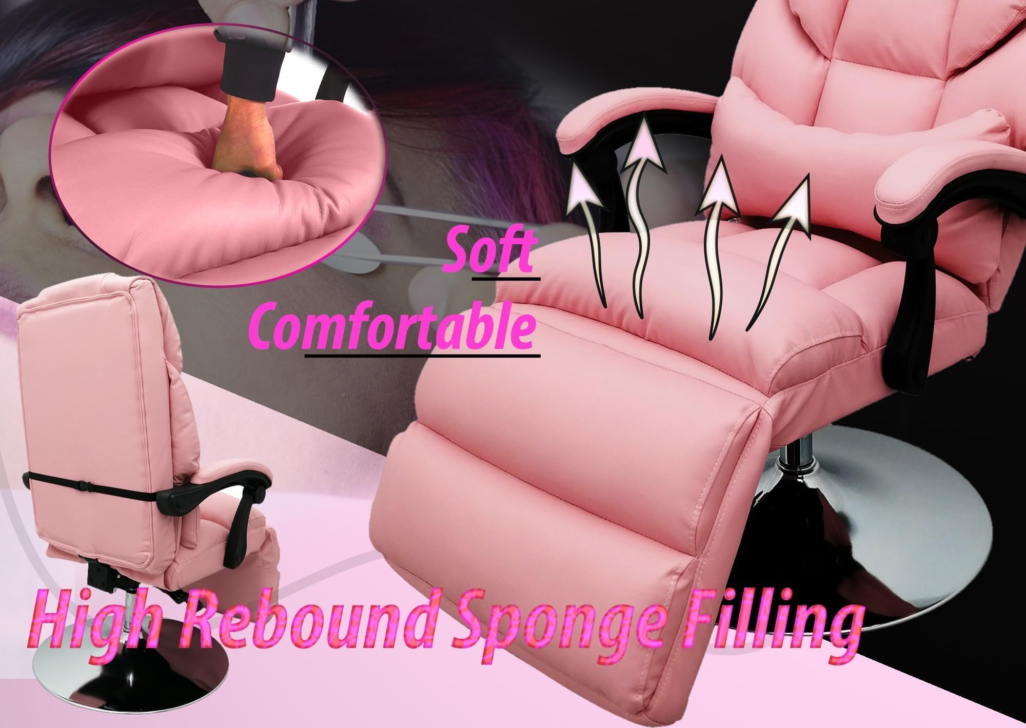 INTSUPERMAI Pink Beauty Salon Chair - Adjustable Massage Table Bed with Air Pressure Control, 275lb Weight Capacity - Foldable Design for SPA, Tattoo Studio, Home & Office Use