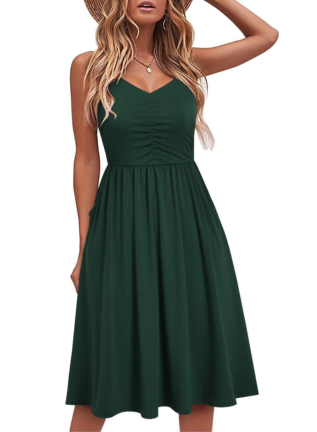 YATHON Women's Sleeveless Cotton Summer Dress - A-Line Spaghetti Strap Sundress with Pockets for Beach, Vacation & Casual Wear | Breathable Comfort Dress for Outdoor Activities & Daily Use
