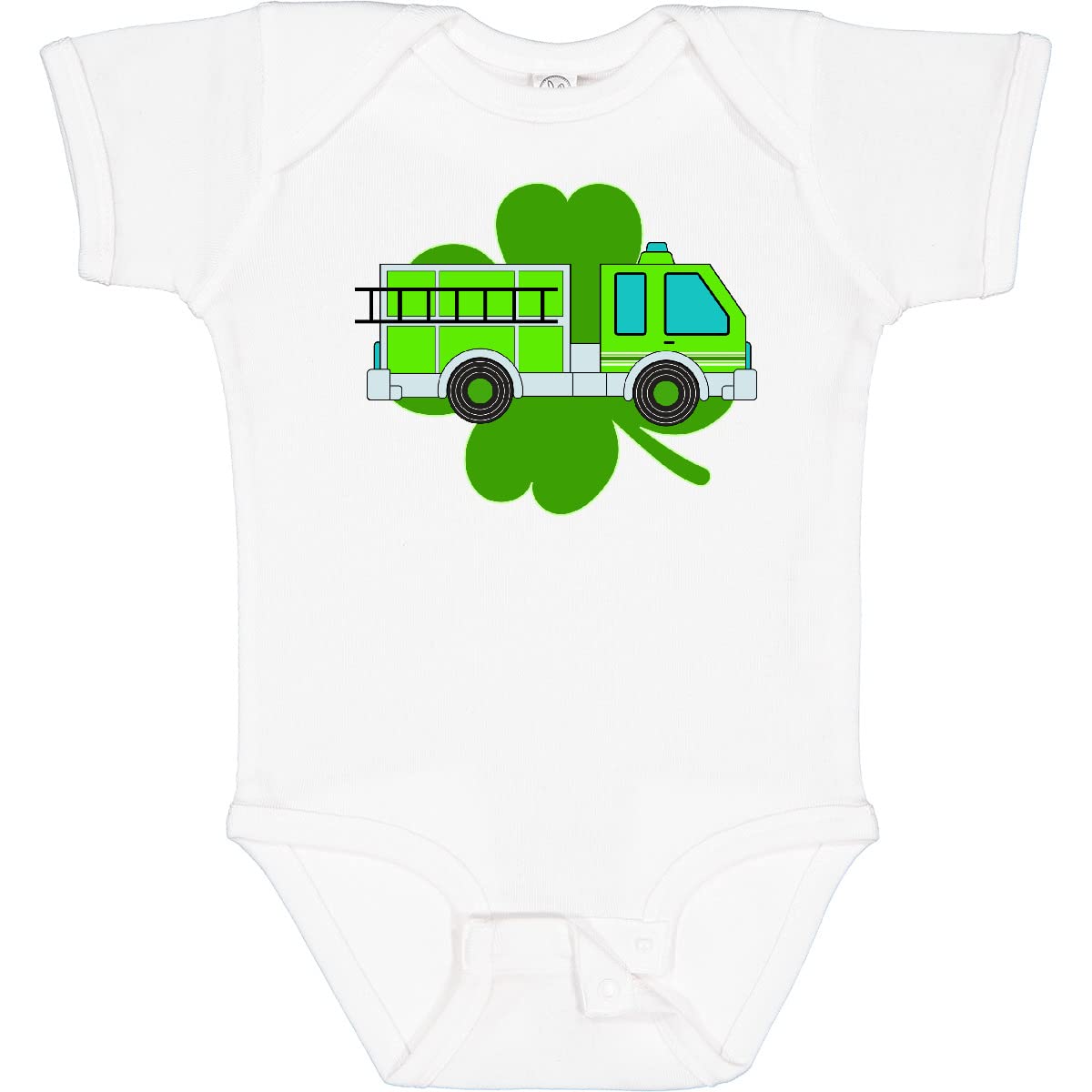 St. Patrick's Day Green Fire Truck with Clover Baby Bodysuit - Cute Irish-Themed Outfit for Infants & Toddlers