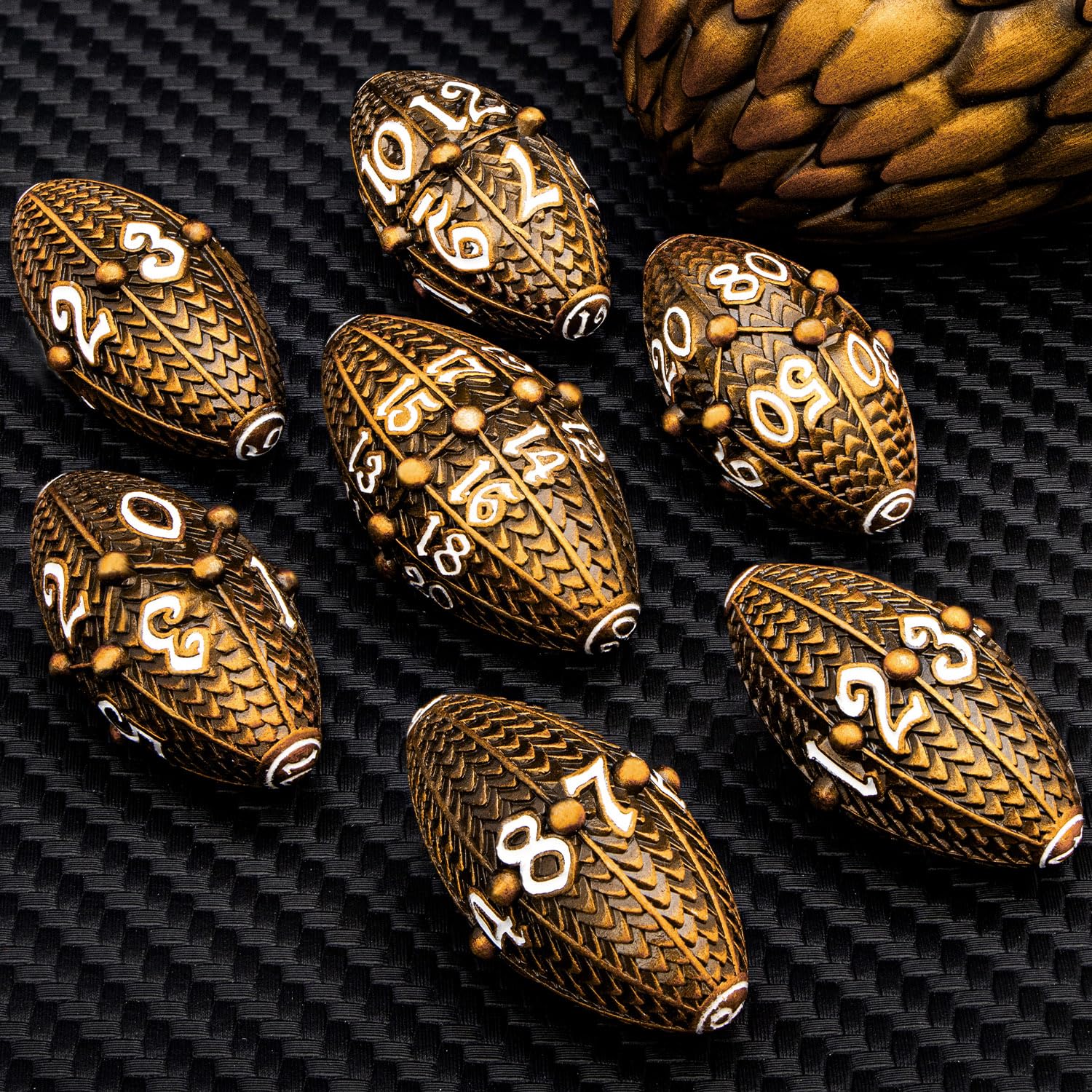 Premium ARUOHHA DND Metal Dice Set - Antique Gold Dragon Egg Design with Rotating Shell for Dungeons & Dragons RPG, D&D Polyhedral Dice (D20, D12, D10, D8, D6, D4) - Perfect for Tabletop Gaming, Collectors & Fantasy Roleplaying Adventures