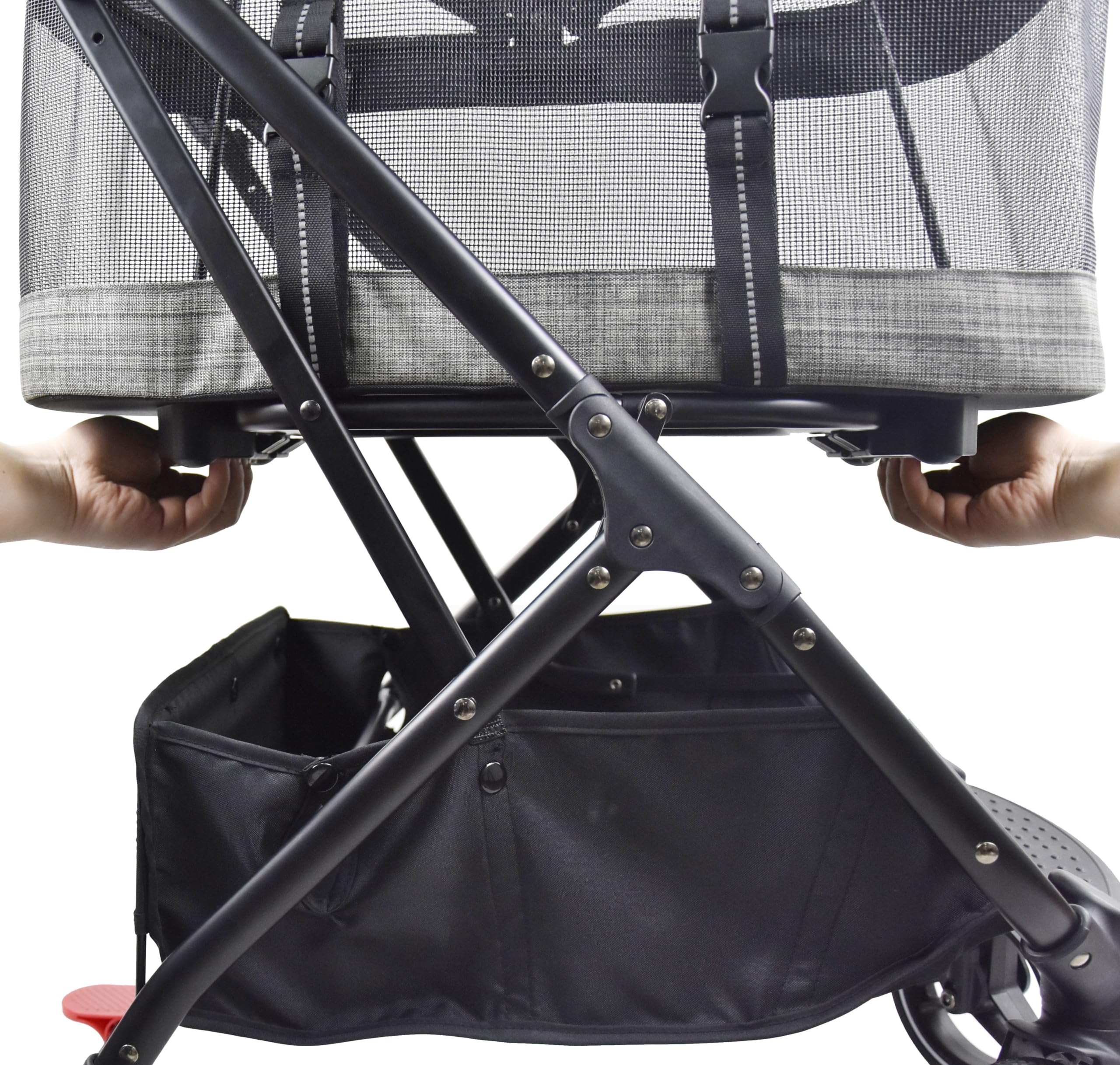 ROODO 3-in-1 Pet Stroller for Dogs & Cats up to 30 lbs - Lightweight Folding Travel Carrier with Detachable Car Seat - All-Terrain Puppy Stroller in Grey Lattice | Perfect for Vet Visits, Shopping Trips & Outdoor Adventures