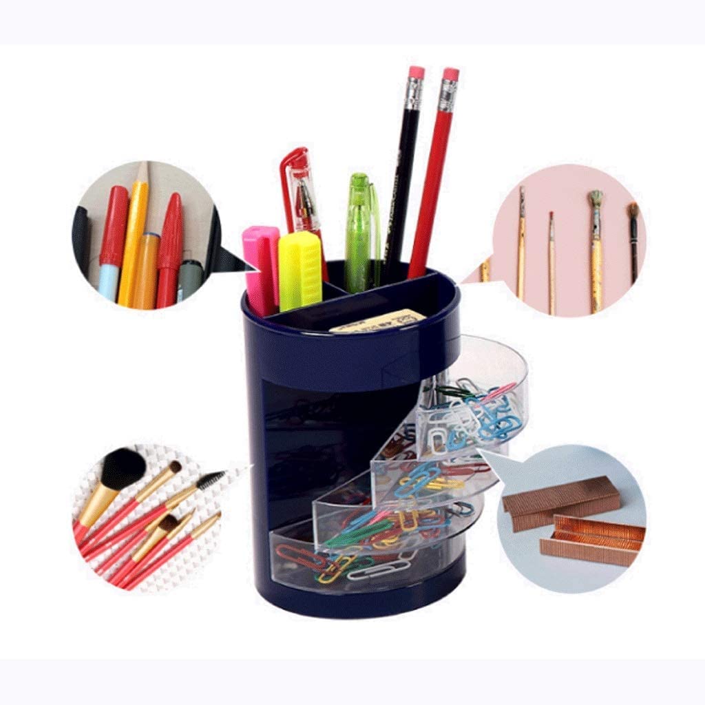 Multifunctional Rotating Pen Holder with Transparent Compartments - Desk Organizer for Pencils, Pens & Office Supplies | Perfect for Home, Office & School Workspaces (Color: Blue)