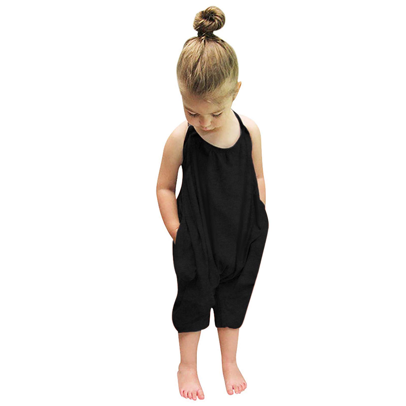 Toddler Baby Girls Summer Jumpsuit - Cute Backless Harem Strap Romper with Sleeveless Overalls (One-Piece Pants) - Perfect for Playtime, Beach Outings & Summer Photoshoots