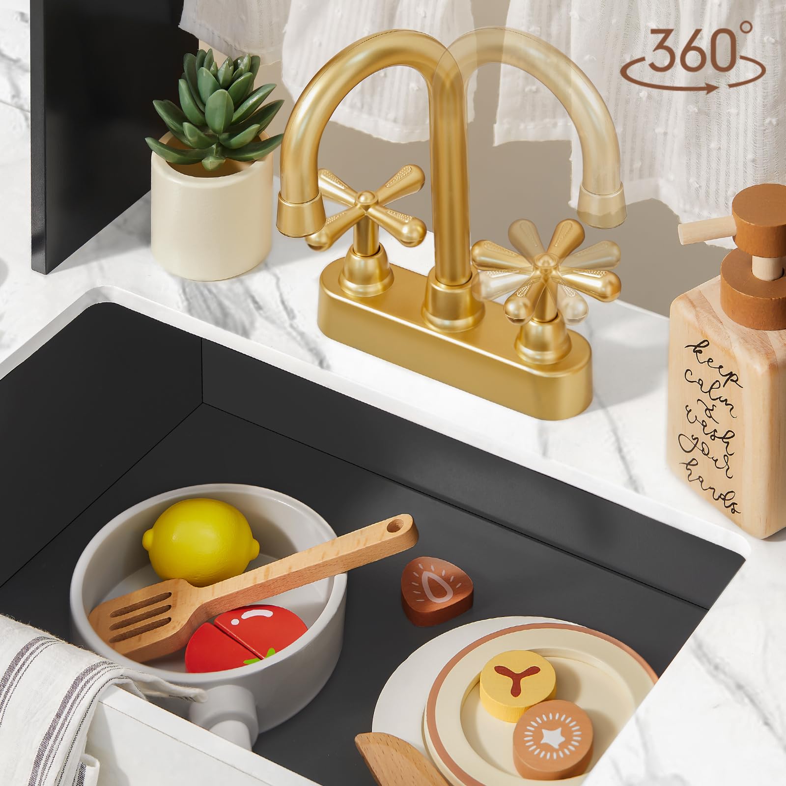 Tiny Land Wooden Play Kitchen Set for Kids - Modern Toddler Kitchen Toy for Girls & Boys Ages 3+, Pretend Cooking Playset with Trendy Home Design - Perfect Gift for Birthday & Indoor Pretend Play