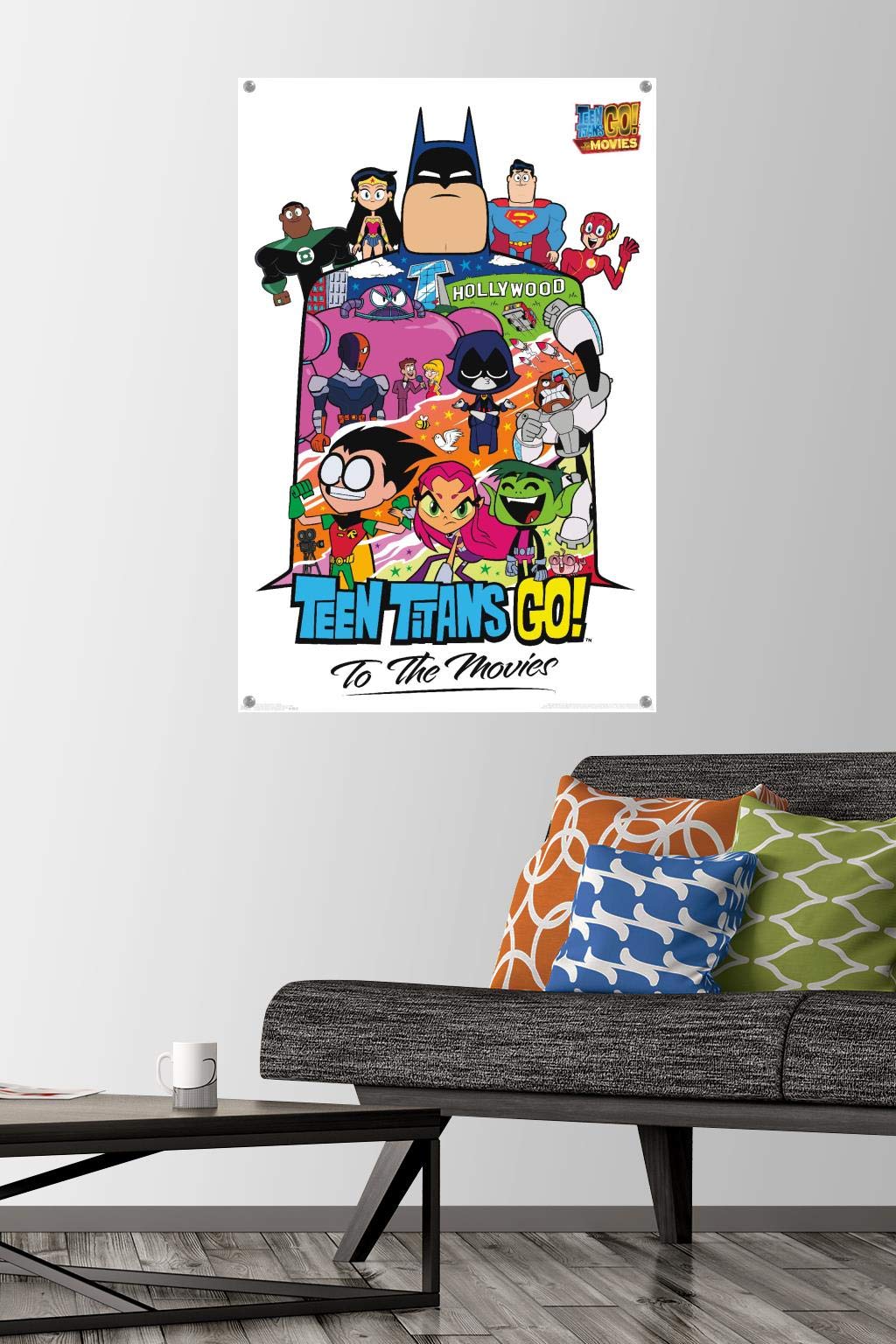 DC Comics Teen Titans Go! To The Movies Wall Poster Set - 12x18 Inch Collage Poster with Push Pins for Bedroom, Dorm & Office Decor - Perfect Superhero Gift for Fans