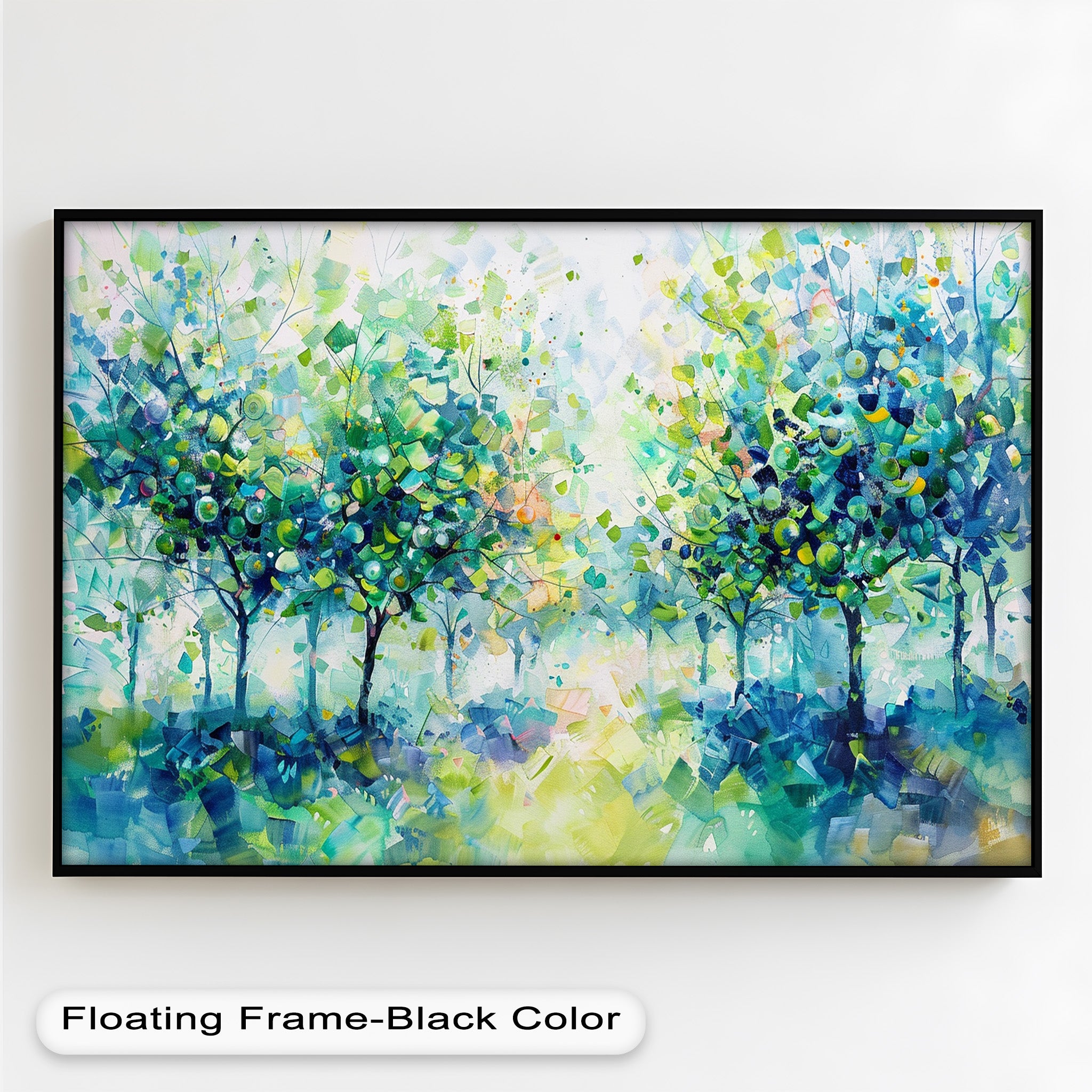Blue & Green Forest Landscape Abstract Nature Oil Painting - Handmade Canvas Wall Art for Living Room, Bedroom & Office Decor