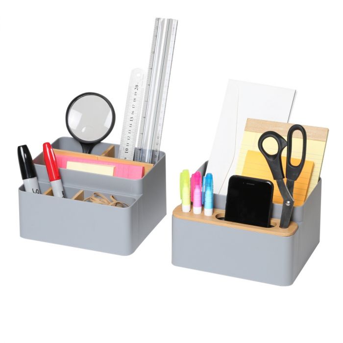 Premium 2-Piece Bamboo Caddy Set in Elegant Gray - Perfect for Kitchen, Bathroom & Office Organization