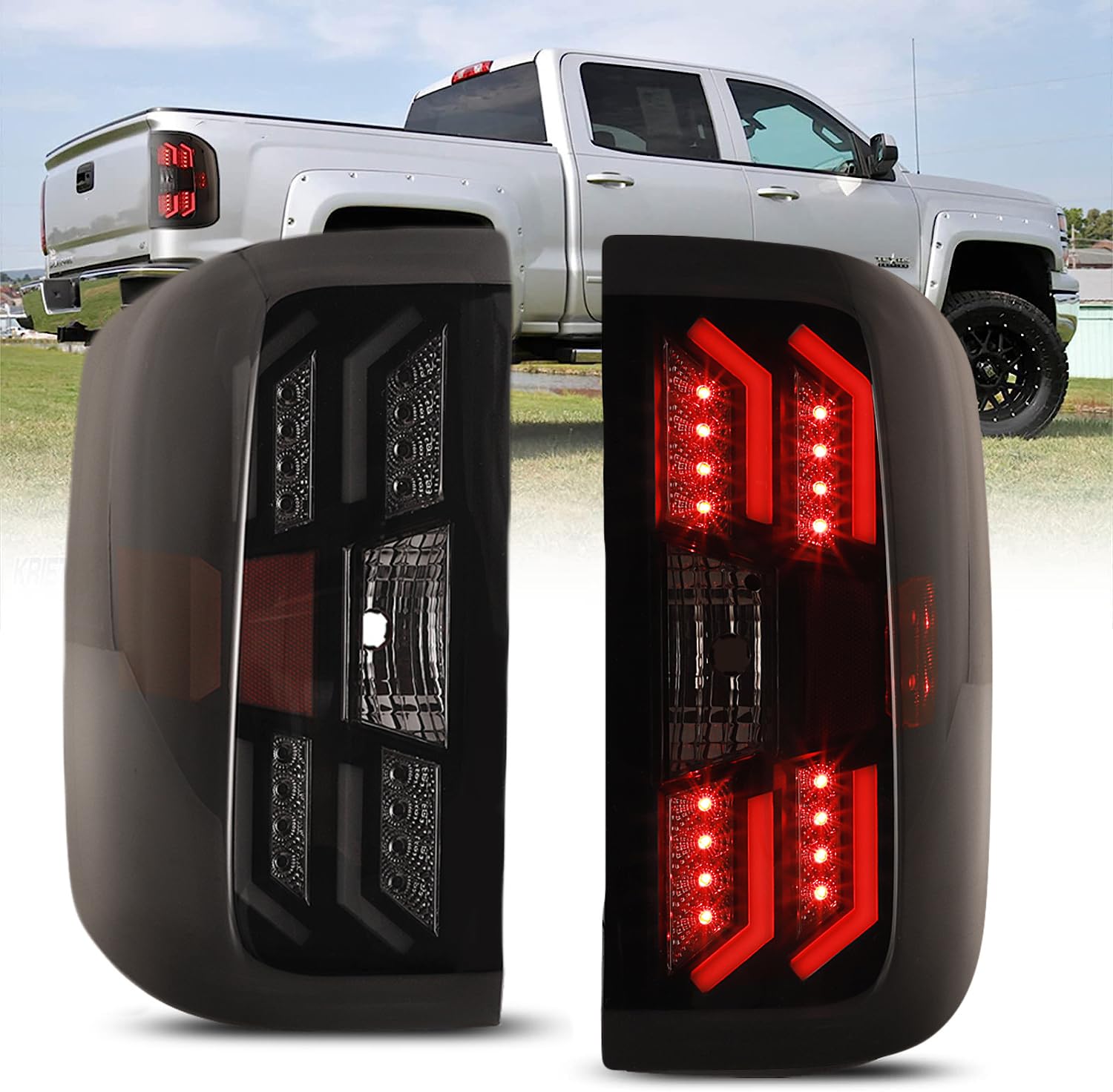 ROXX LED Taillight Assembly for 2014-2018 Chevy Silverado 1500 2500 3500 - Black Smoke Lens LED Tail Lights & Brake Lamps (Pair) - Upgrade Your Truck's Style & Safety for Night Driving & Off-Road Adventures
