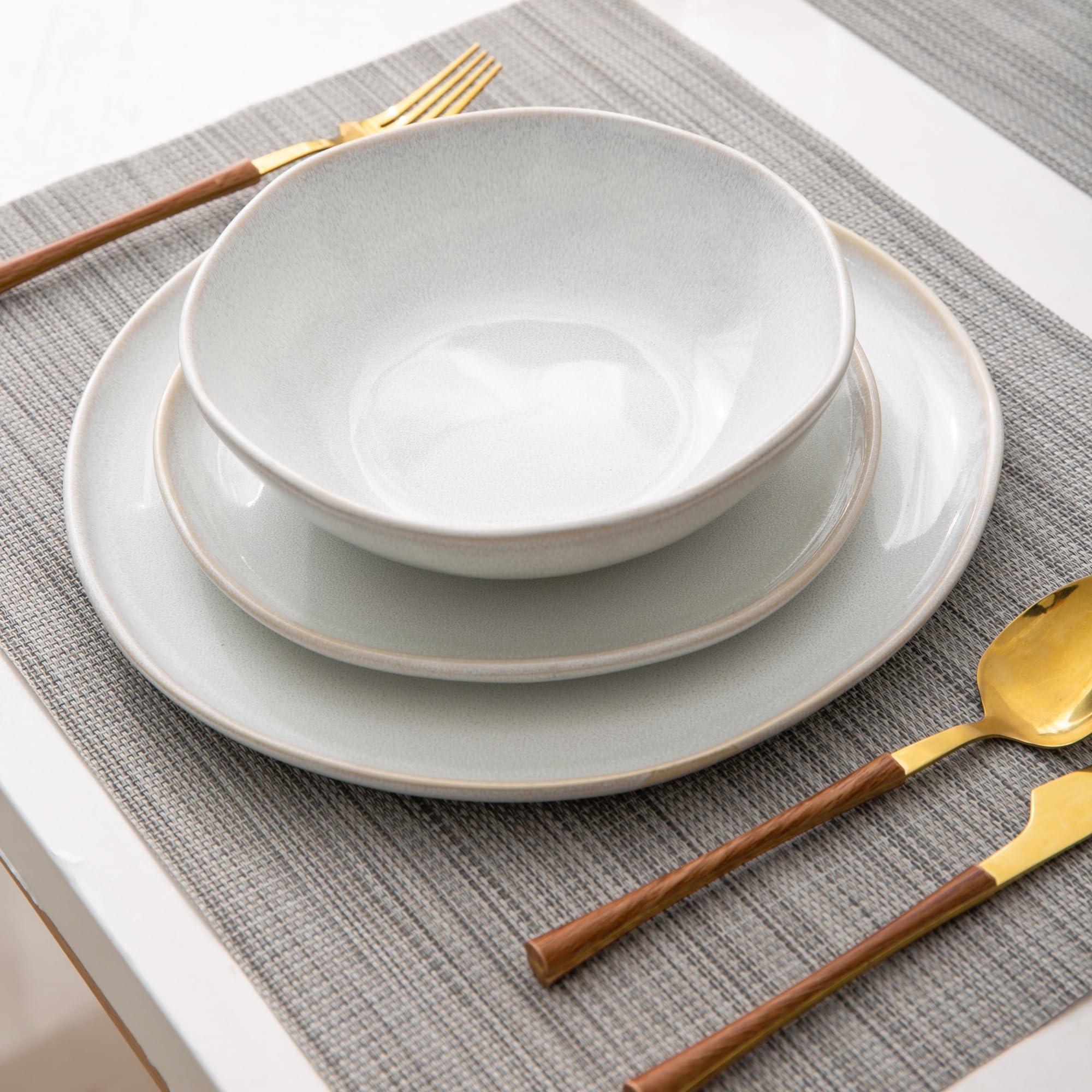 AmorArc Handmade Ceramic Dinnerware Set - 24-Piece Reactive Glaze Plates & Bowls, Chip & Crack Resistant, Dishwasher & Microwave Safe - Perfect for Family Dinners, Entertaining Guests & Everyday Use (Service for 8)