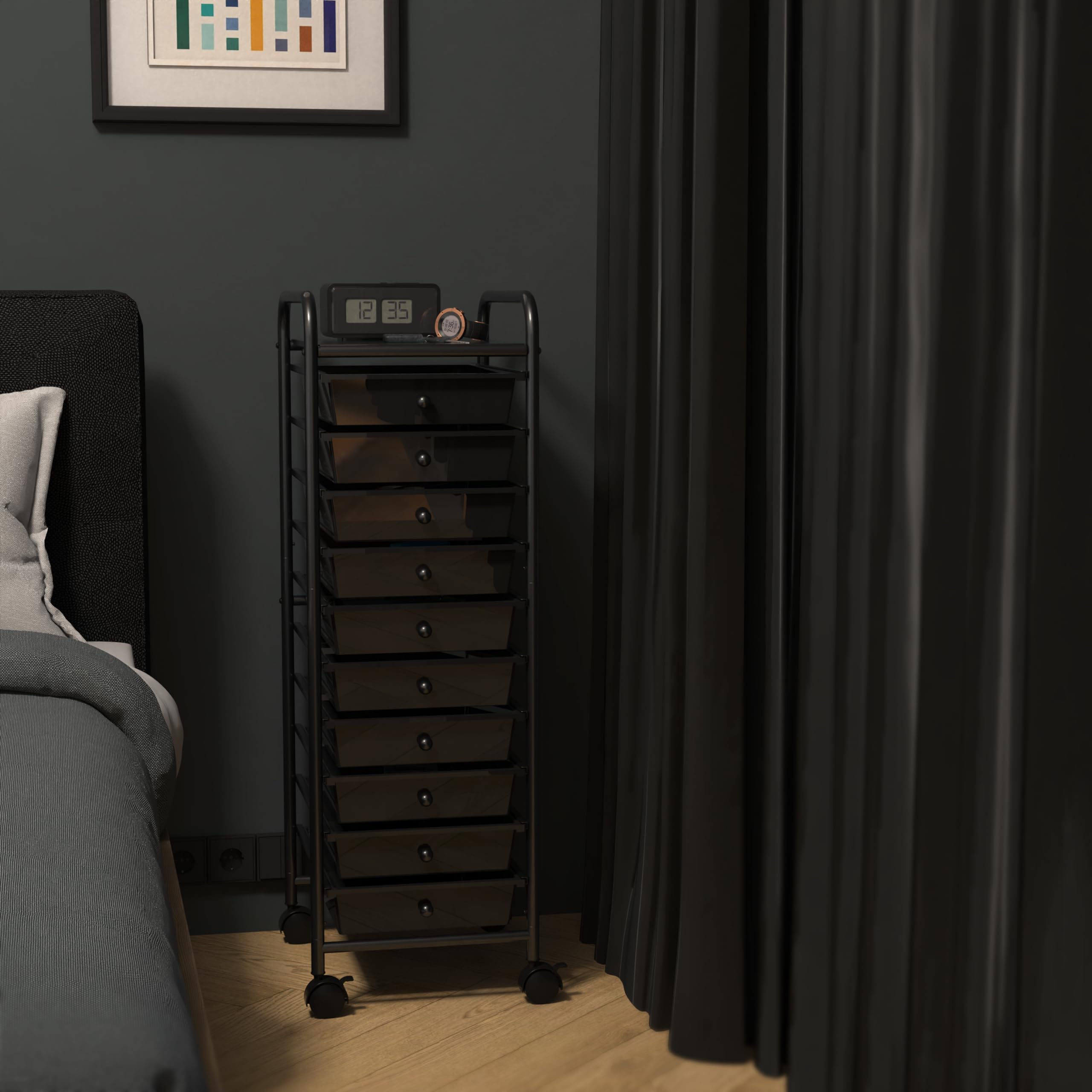 10-Drawer Rolling Utility Cart - Black Storage Organizer for Art & Crafts