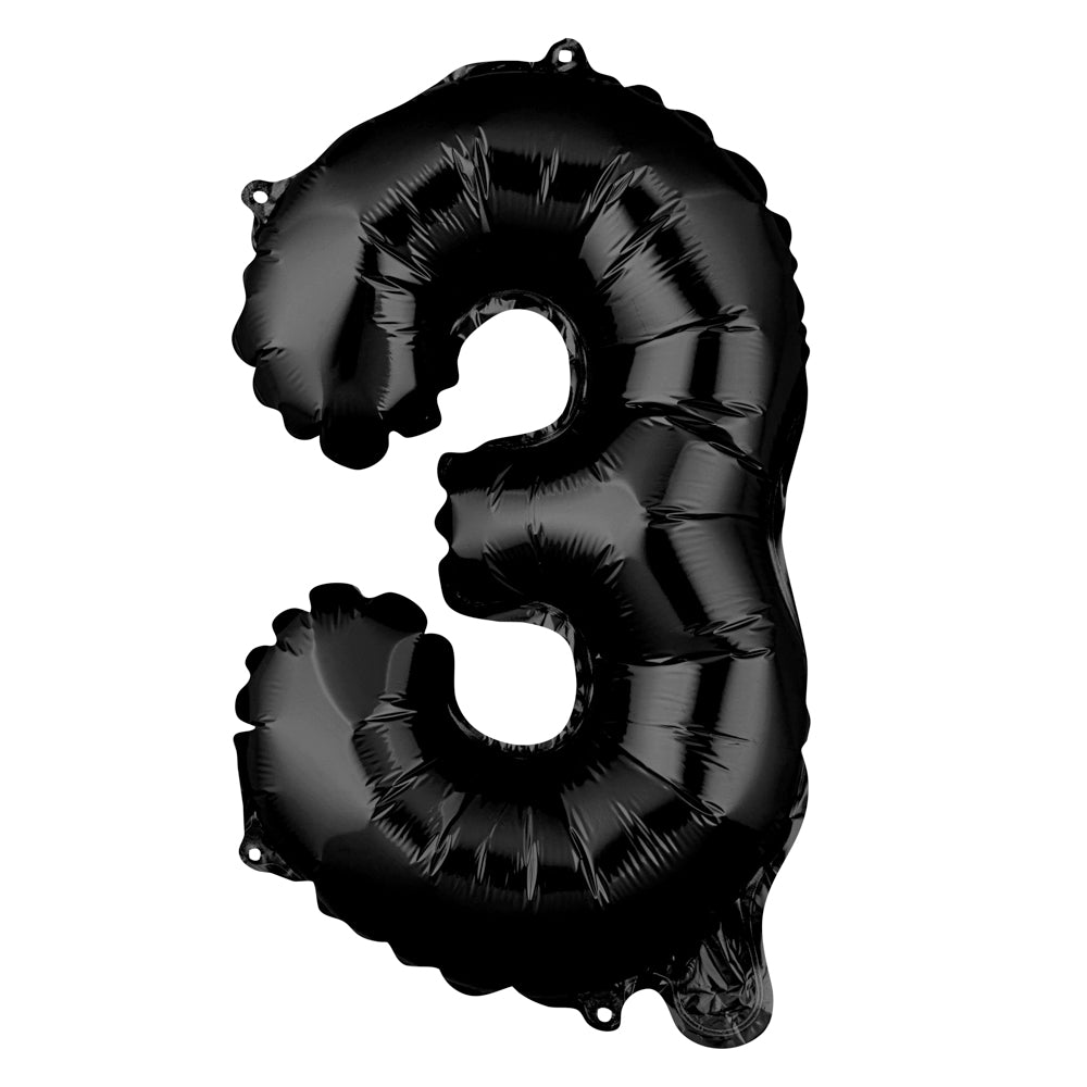 Balloonify Black Mylar Number 3 Balloon - 16 Inch Large Foil Balloon for Birthday Parties, Anniversaries & Celebrations (1 Count)