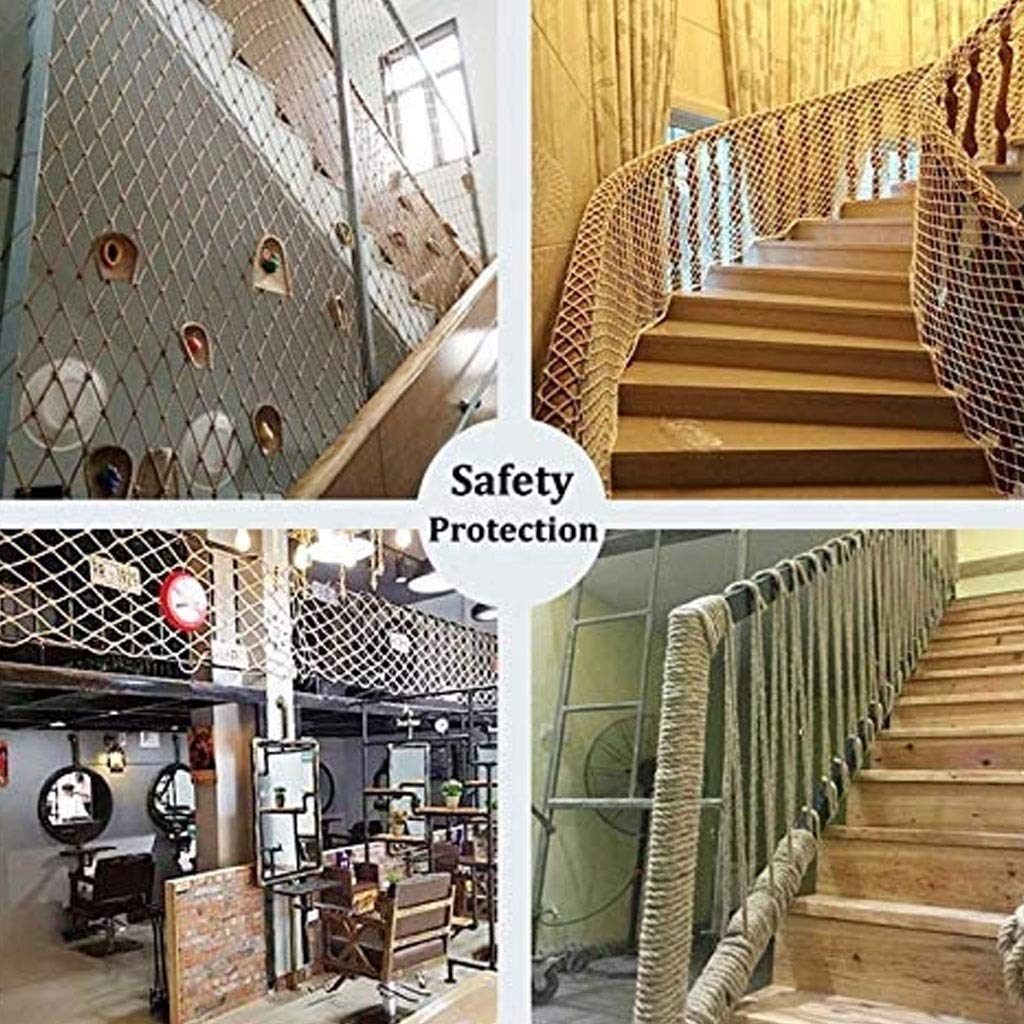 Premium Safety Net Hammock for Kids & Pets - 3x3m (10x10ft) Heavy-Duty Hemp Rope Climbing Net - Stair Railing Protector, Outdoor Playground Swing, Terrace Fence & Ceiling Decoration - Ideal for Child Safety, Pet Containment & Cargo Security