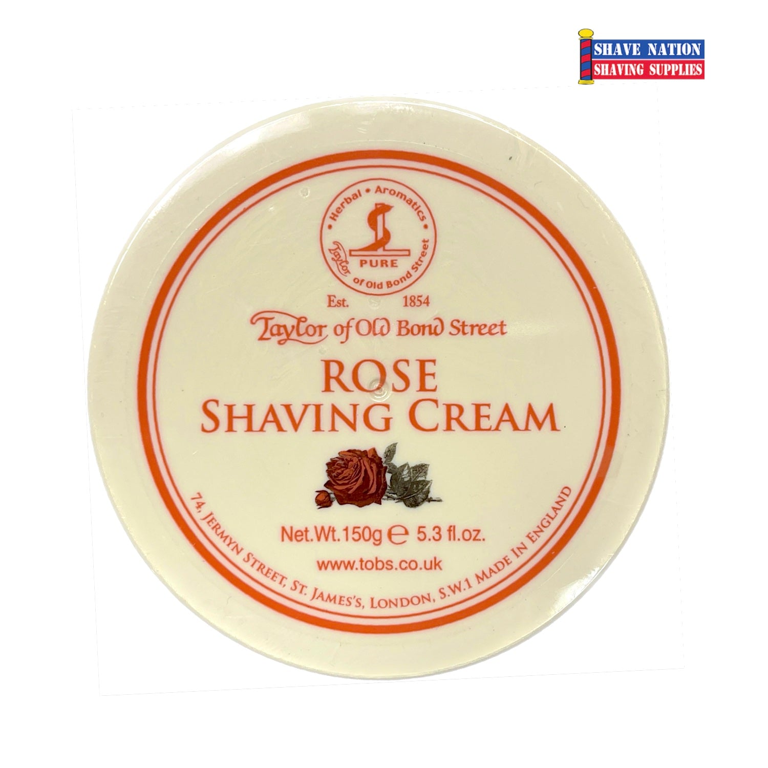 Taylor of Old Bond Street Luxury Rose Shaving Cream for Men - Classic Wet Shaving Soap with Natural Ingredients - Perfect for Sensitive Skin & Daily Grooming Routine - Ideal Gift for Father's Day & Special Occasions