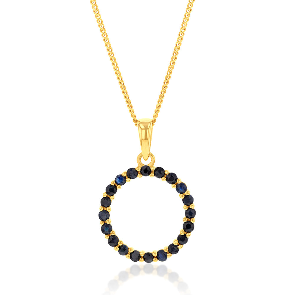 9ct Yellow Gold 15mm Natural Black Sapphire Circle of Life Pendant Necklace - Elegant Jewelry for Women, Perfect for Gifts, Anniversaries & Special Occasions