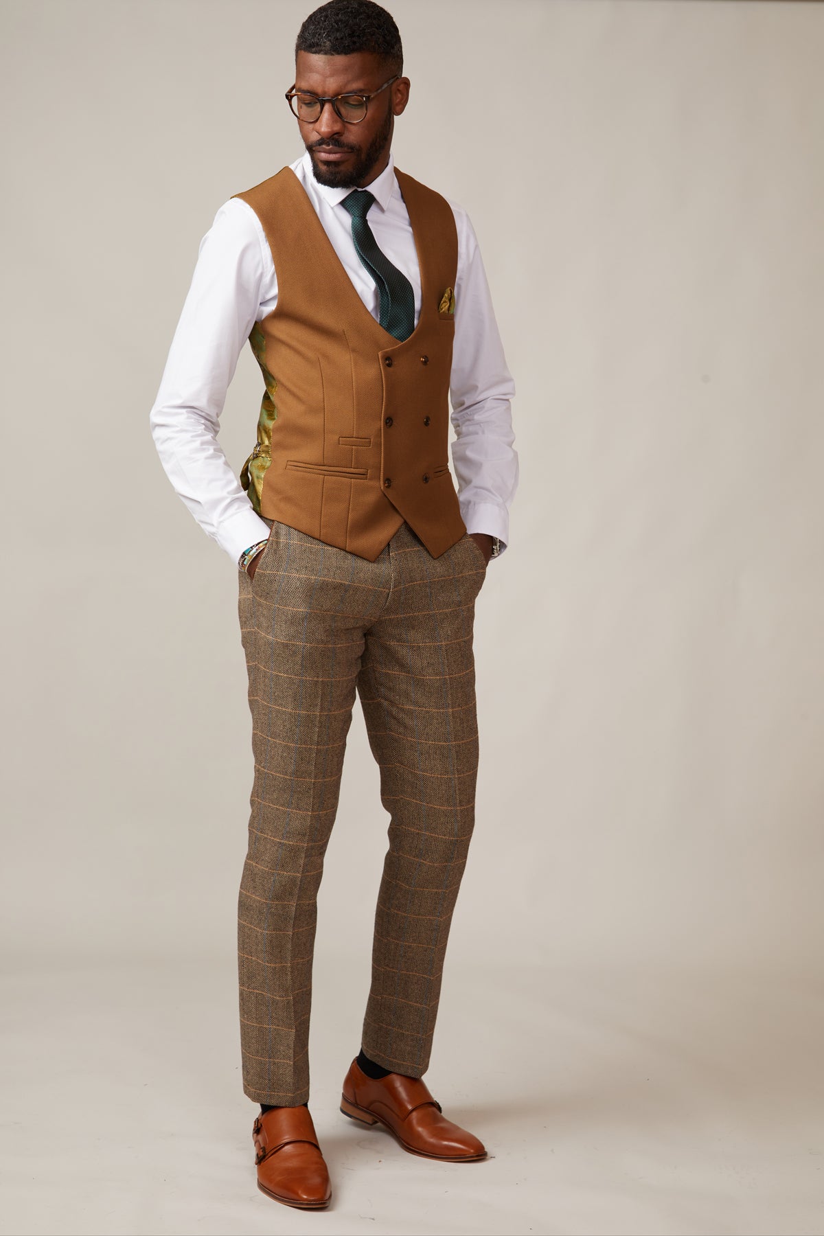 Stylish KELVIN Tan Double Breasted Waistcoat Vest for Men - Formal & Business Attire - Perfect for Weddings, Office & Special Occasions