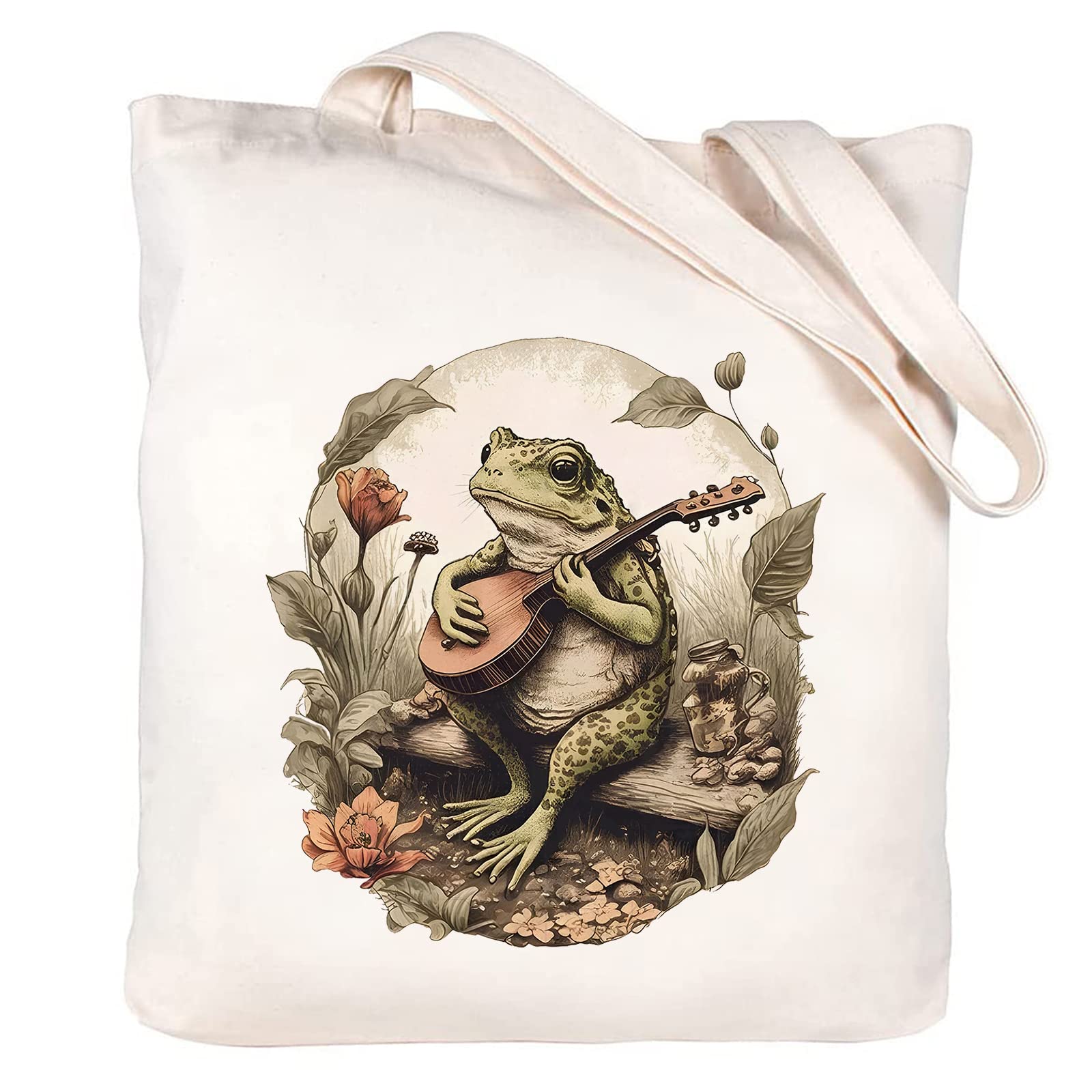 Vintage Floral Print Canvas Tote Bag for Women - Reusable Grocery Shopping Bag with Wildflower Design - Perfect Gift for Her, Beach, Work & Daily Use