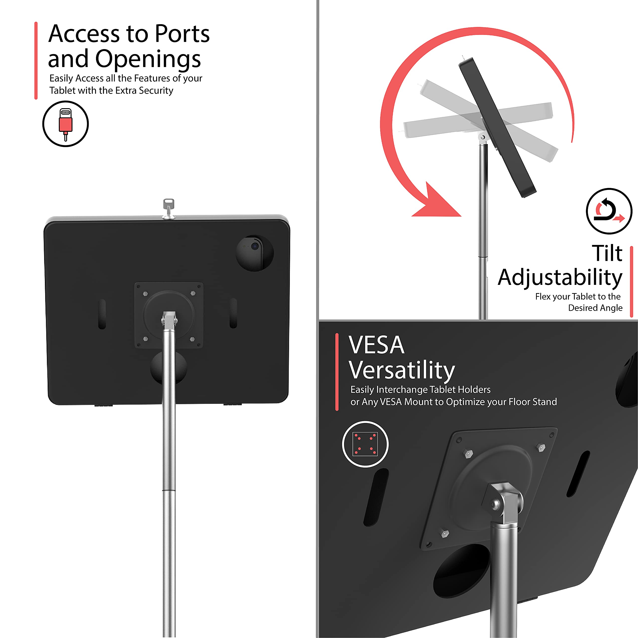 Compact Floor Stand with Security Enclosure for iPad 11 (A16), iPad Pro 11-inch M4, iPad Air 11-inch M3, iPad 10th Gen & Galaxy Tablets - Black (PAD-PARAAFS) - Perfect for Retail Stores, Exhibitions, and Interactive Kiosks