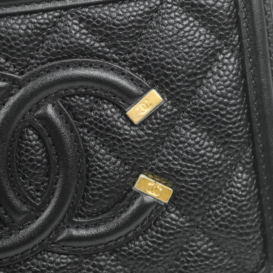 Chanel CC Filigree Vanity Clutch With Chain - Caviar Black Leather & Aged Gold Hardware - Luxury Evening Bag for Women, Perfect for Parties, Weddings & Special Occasions