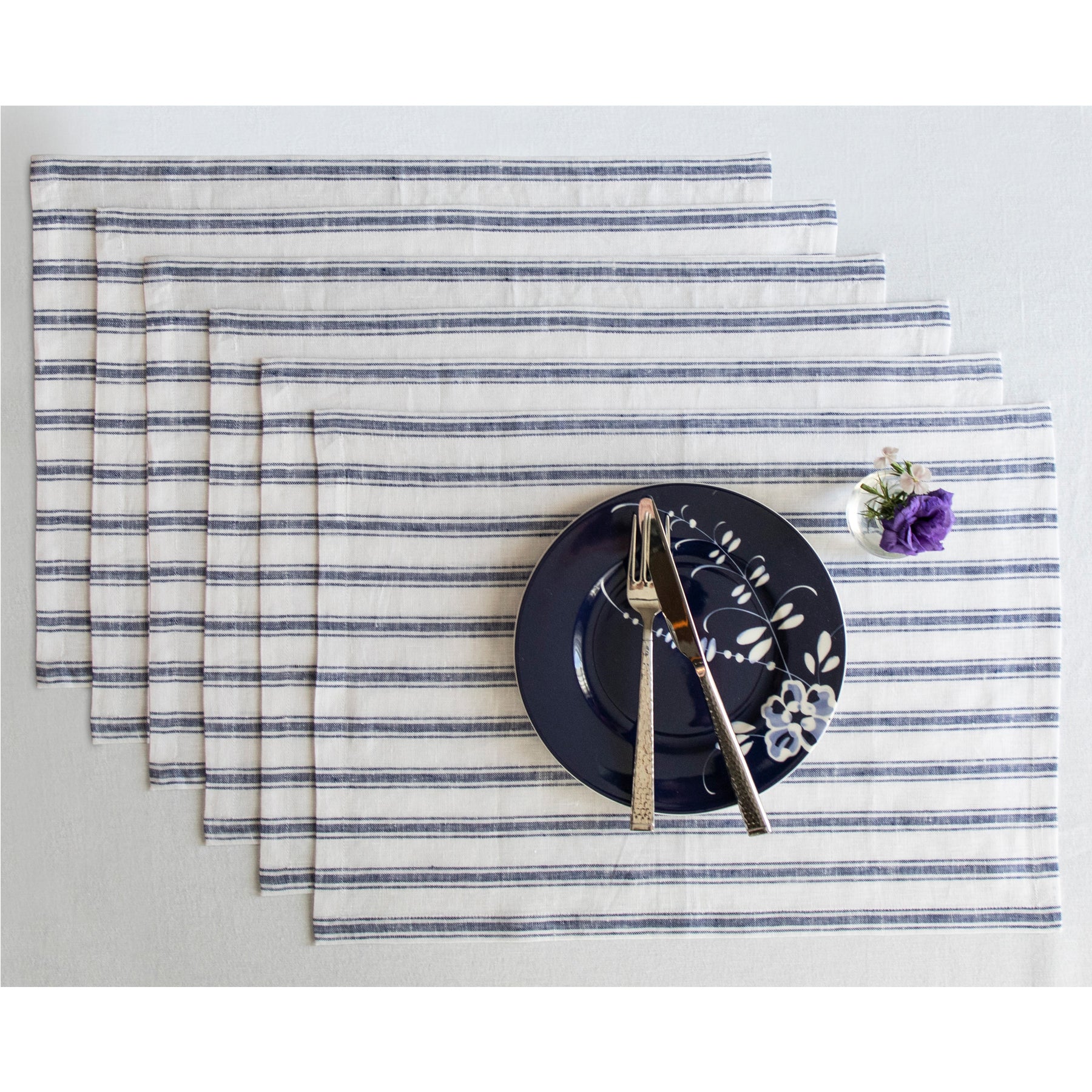 Stylish Capri Ticking Stripe Placemats Set - Waterproof & Washable Table Mats for Dining Room Decor - Perfect for Everyday Meals, Dinner Parties & Home Entertaining