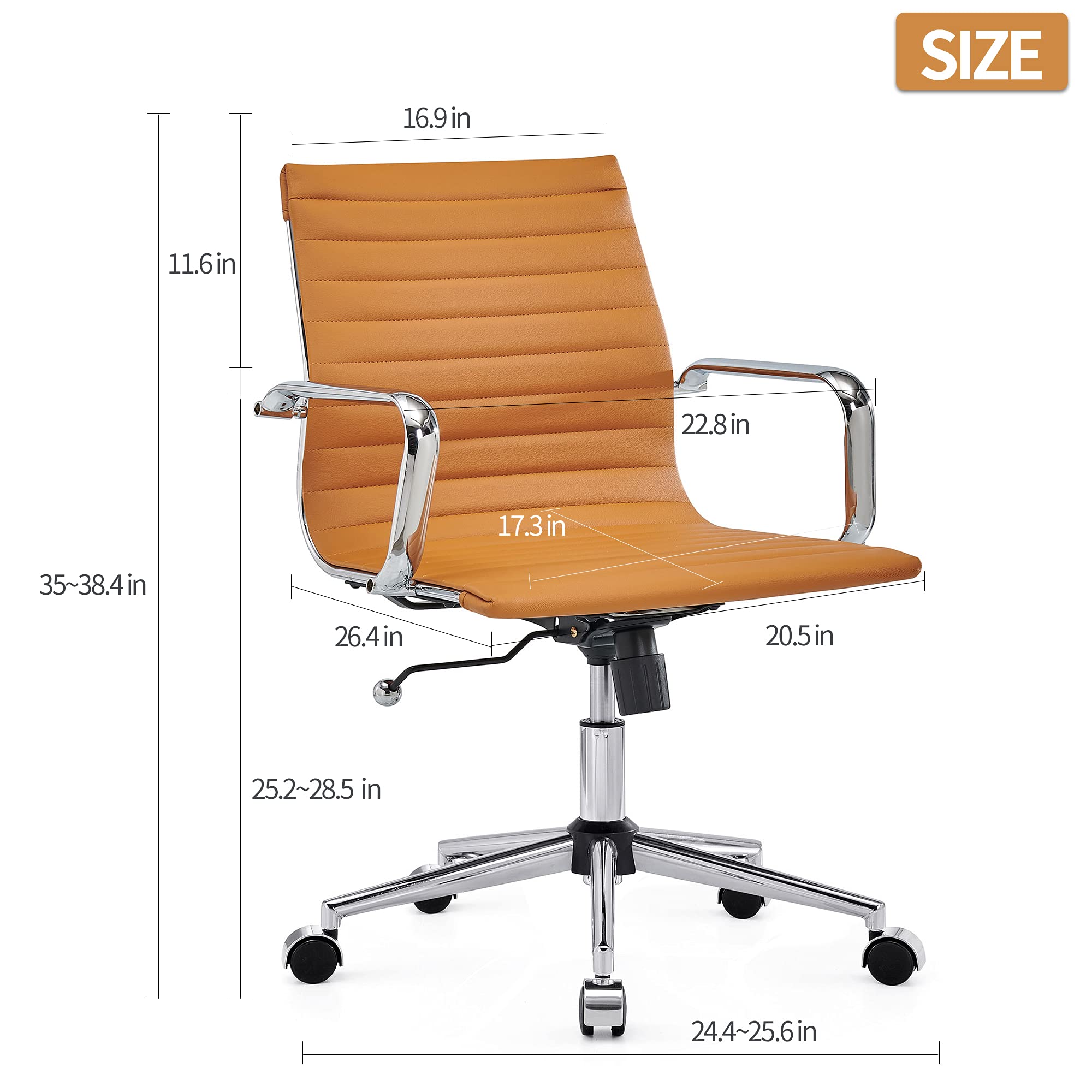 Ergonomic Leather Office Chair - Modern Swivel Executive Desk Chair with Ribbed Design for Home Office & Conference Room | Comfortable Rolling Task Chair for Computer Work & Long Hours Sitting