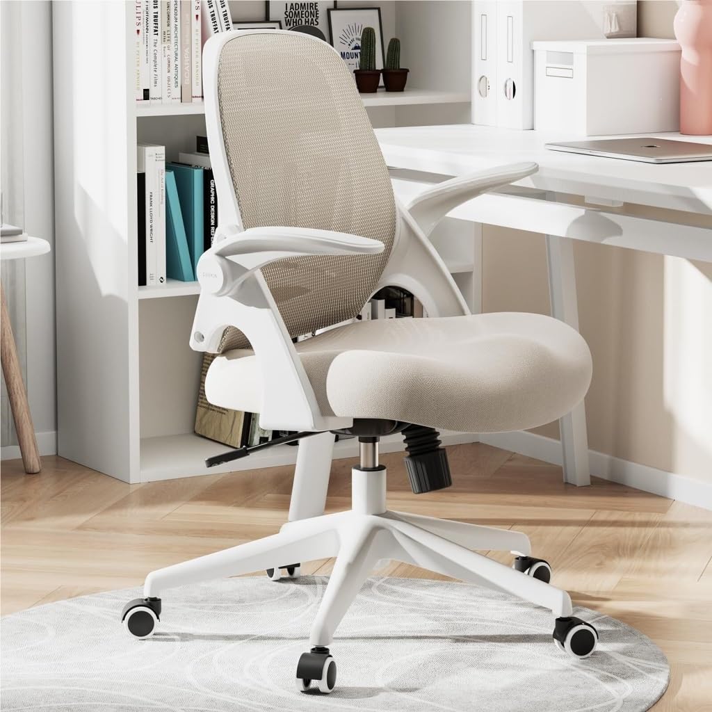 Ergonomic Office Chair with Flip-Up Arms & S-Shaped Backrest - Adjustable Swivel Computer Desk Chair for Home & Office (White, Size A) - Perfect for Long Work Hours & Gaming Sessions