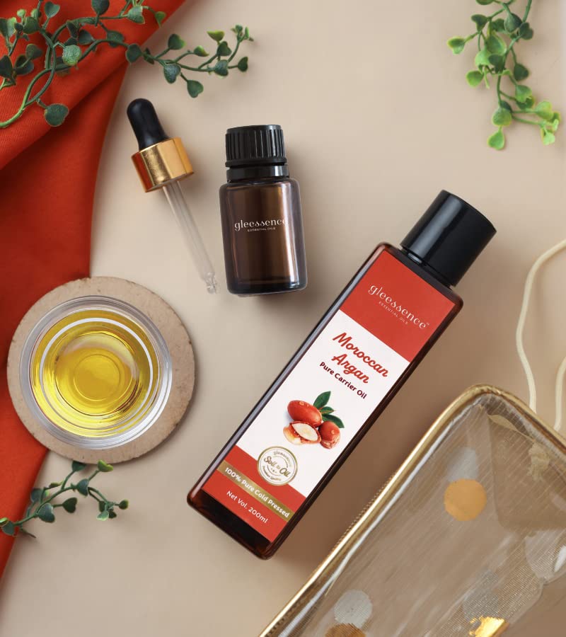 Gleessence 100% Pure Moroccan Argan Oil - Cold Pressed, 200ml | Natural Hair & Face Oil for Anti-Hair Fall & Nail Growth | Paraben, Sulfate & Mineral Oil Free | Perfect for Dry Skin, Frizzy Hair & Brittle Nails