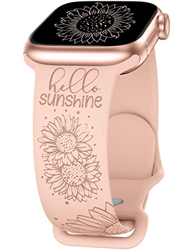 TOYOUTHS Sunflower Engraved Silicone Band for Apple Watch 38mm 40mm 41mm 44mm 45mm 42mm 49mm - Floral Sport Strap Compatible with iWatch Series 8/7/6/5/4/3/2/1/SE/Ultra - Perfect for Women, Girls, Workouts & Fashion Accessories