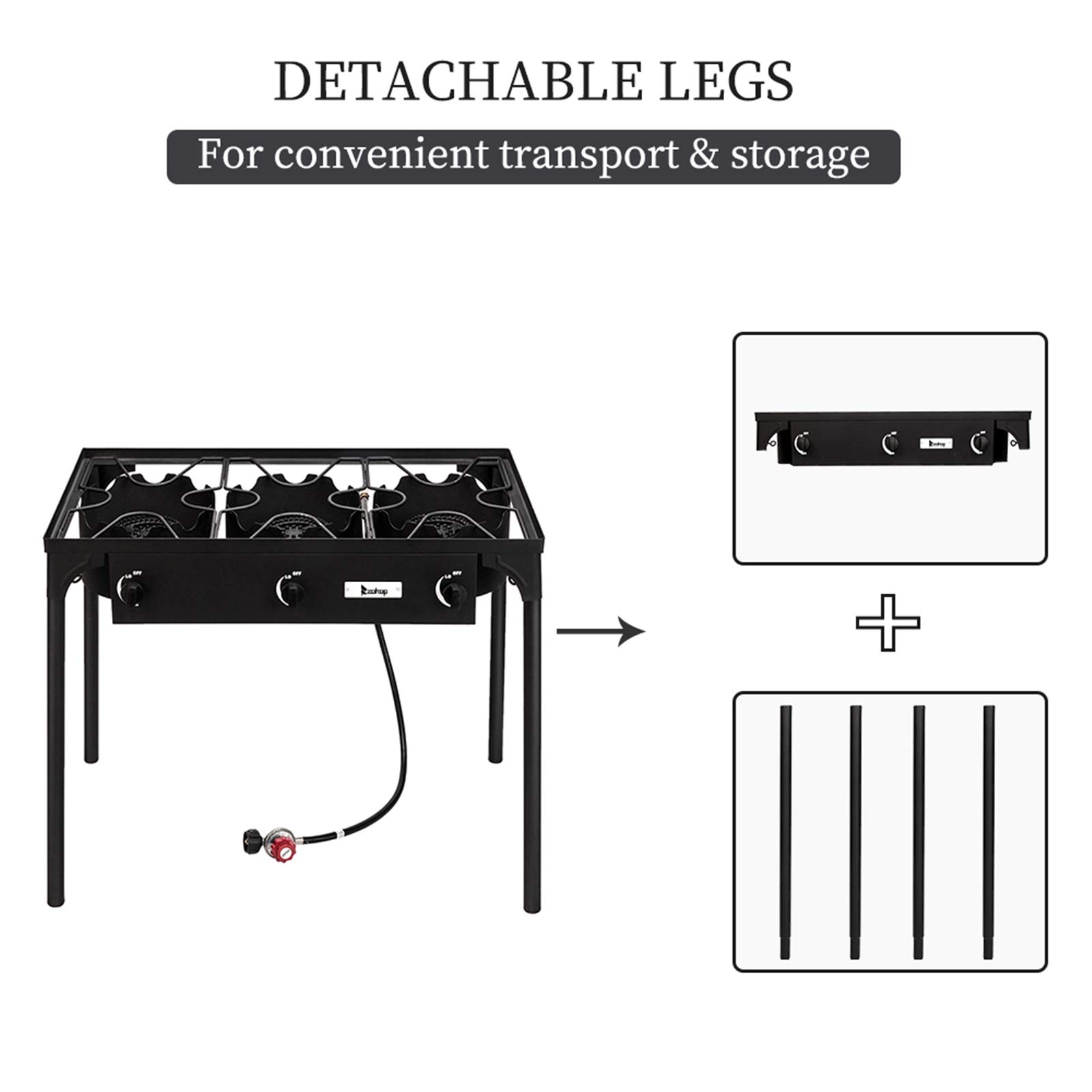**VERYKE 225,000 BTU High-Pressure Outdoor Camping Burner Stove - Portable Propane Gas Cooker for Backyard BBQ, Picnics, Tailgating & Home Use (3 Burner)**