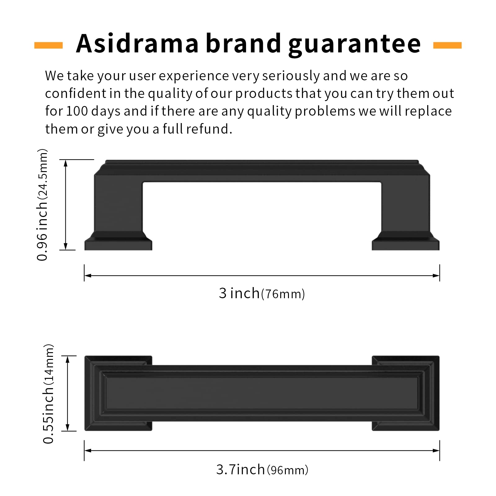 Asidrama 10 Pack 3 Inch (76mm) Matte Black Cabinet Handles - Modern Kitchen Cabinet Pulls & Drawer Hardware for Cupboards, Dressers & Furniture (Perfect for Home Renovation & DIY Projects)