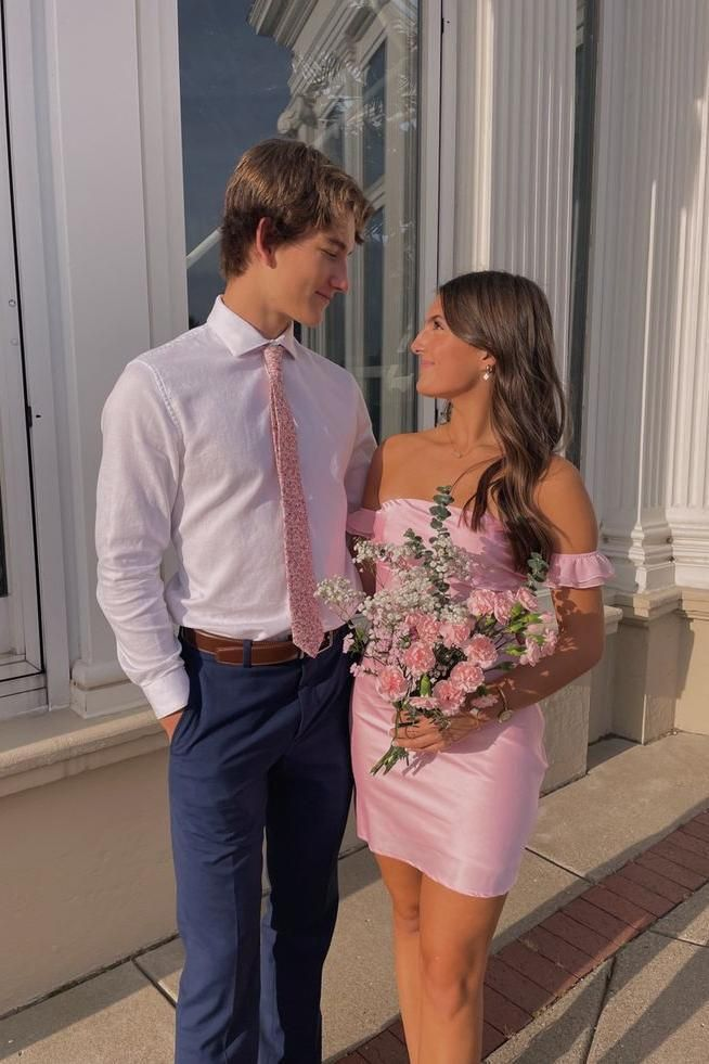 Elegant Off-The-Shoulder Short Pink Homecoming Dress J4060 - Perfect for Prom, Party & Special Occasions