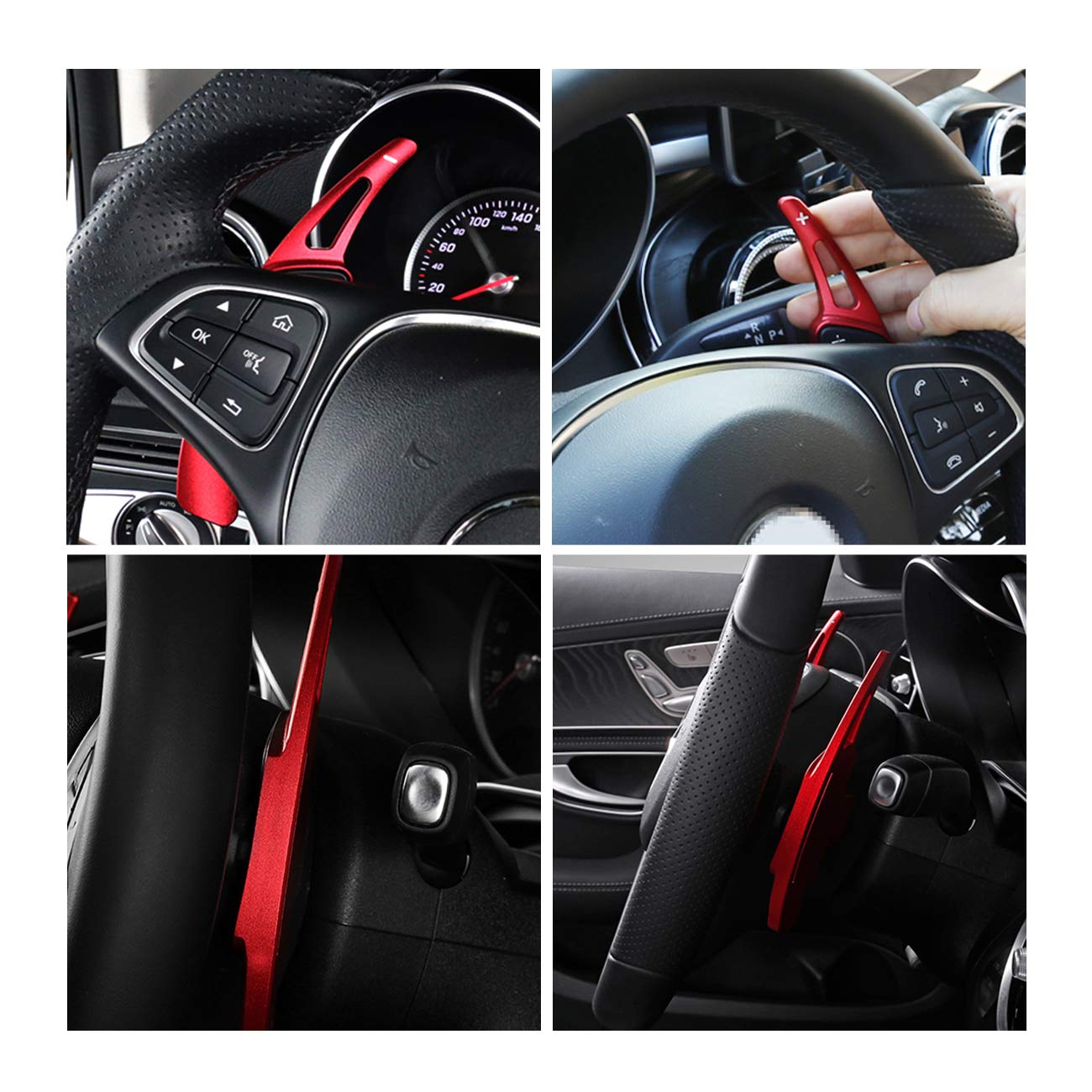 Aluminum Paddle Shifter Extensions for Mercedes Benz A/B/C/CLA/CLS/E/G/GL/GLA/GLC/GLE/GLS/Metris/S/SL/SLC Class - Red Metal Steering Wheel Shift Blades for Enhanced Driving Experience & Sporty Look