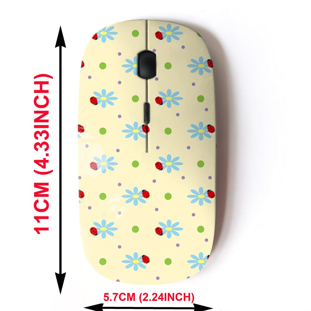 2.4G Wireless Mouse with Cute Ladybug Flower Pattern - Ergonomic Optical Mouse for Laptop & Desktop Computers - Includes Nano USB Receiver - Perfect for Office, Home & Travel Use