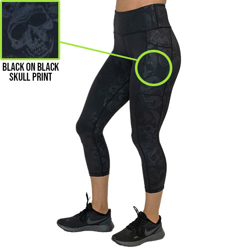 Shadow Skulls Leggings for Women - Gothic Print Yoga Pants with Skull Design - High Waisted Stretchy Workout Leggings for Gym, Running & Casual Wear