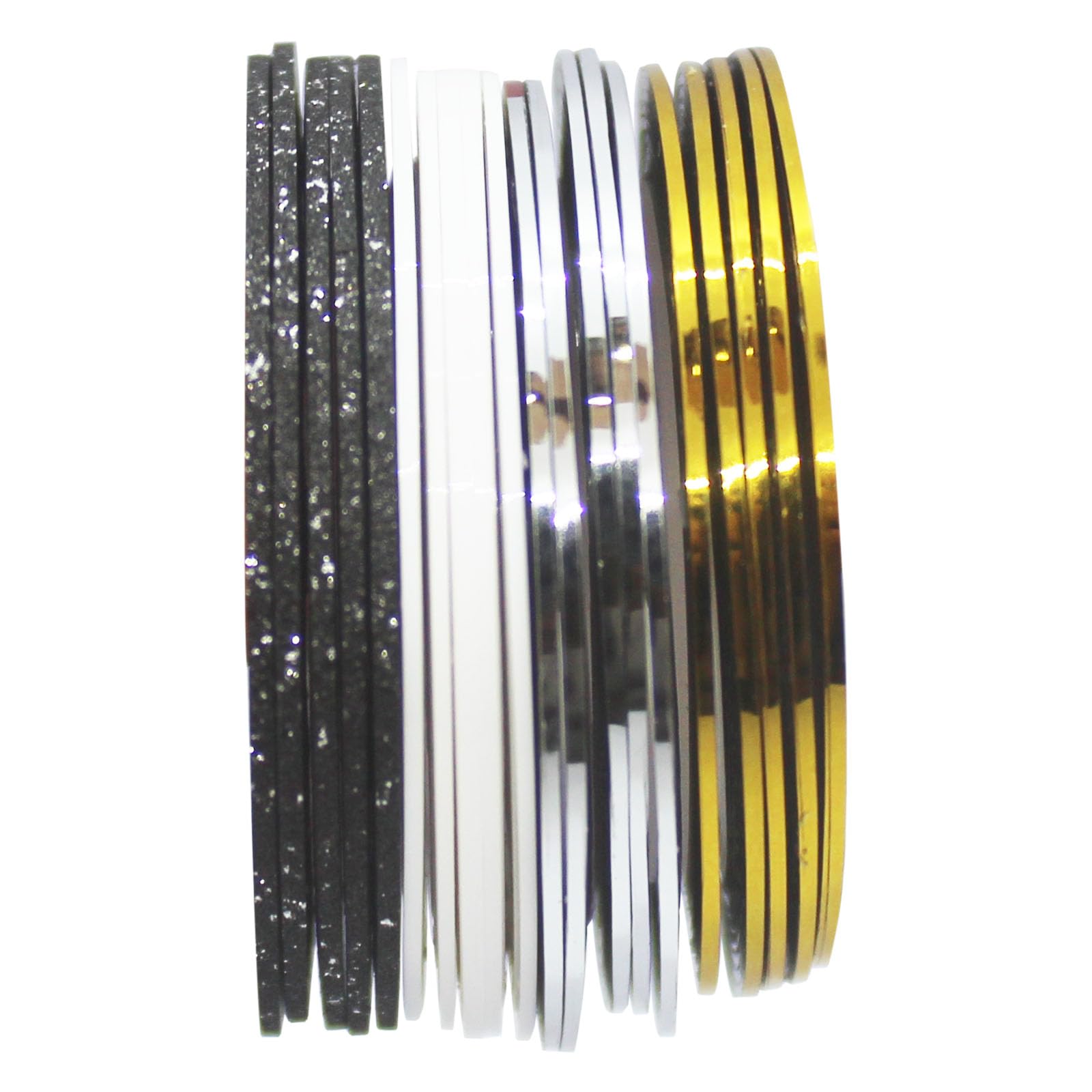 20 Pcs Nail Art Striping Tape Set - Gold Silver Black White Glitter Decorative Stickers for DIY Nail Designs | Perfect for Salon, Home Manicure & Nail Art Enthusiasts