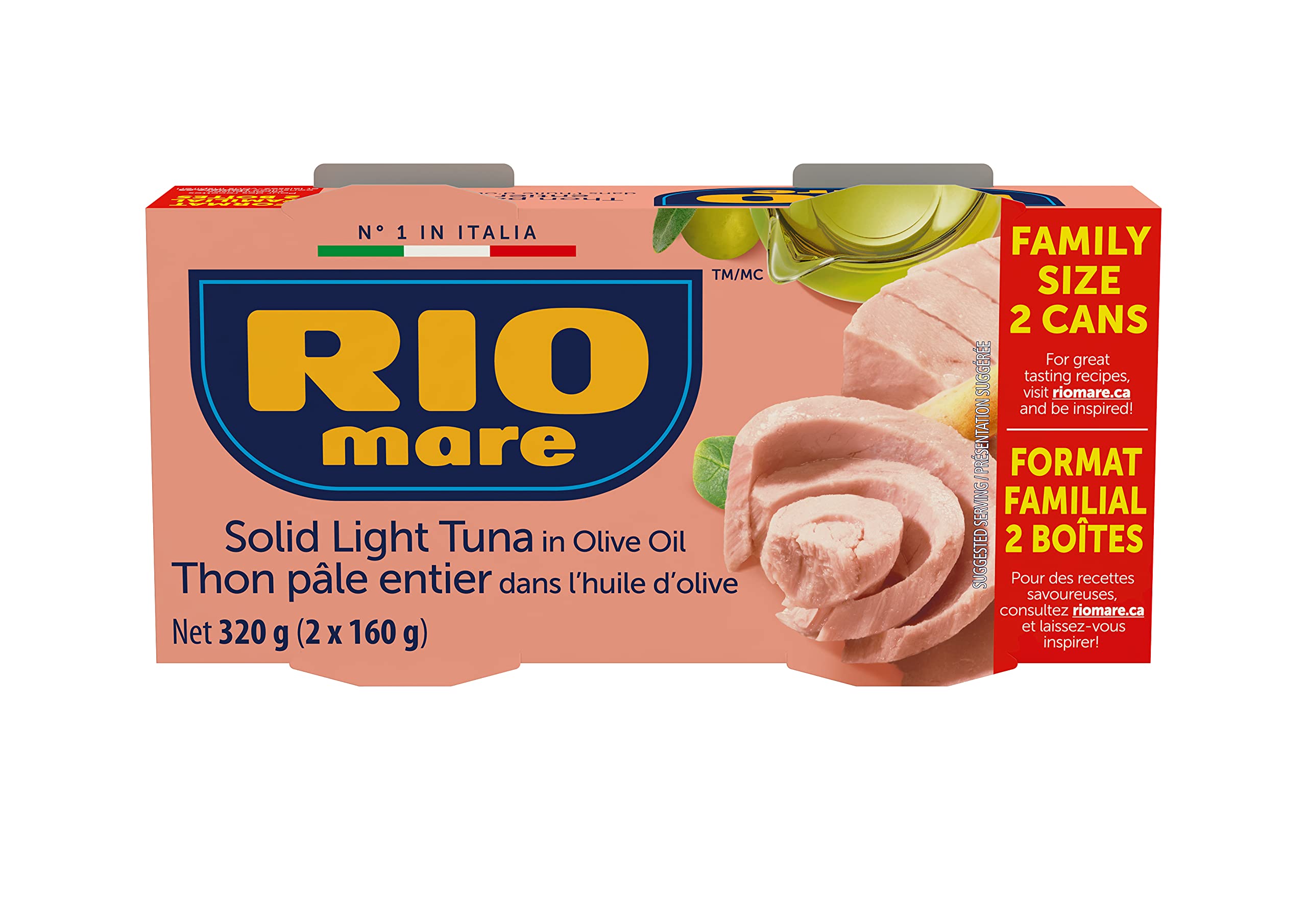Rio Mare Solid Light Tuna in Olive Oil - High Protein Canned Tuna, 160g (2-Pack) | Perfect for Salads, Sandwiches & Quick Meals