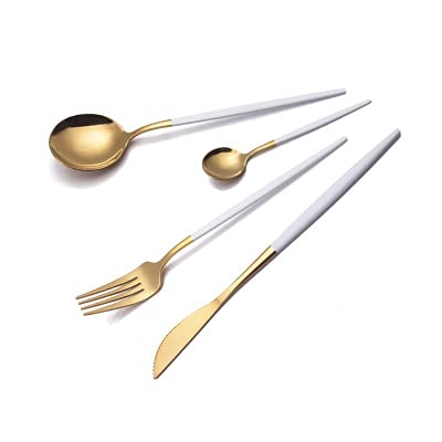 24-Piece Stainless Steel Silverware Flatware Set - Knives, Forks & Spoons - Elegant Dinnerware for Home, Kitchen & Party Table Settings (White) - Perfect for Daily Meals, Dinner Parties & Special Occasions