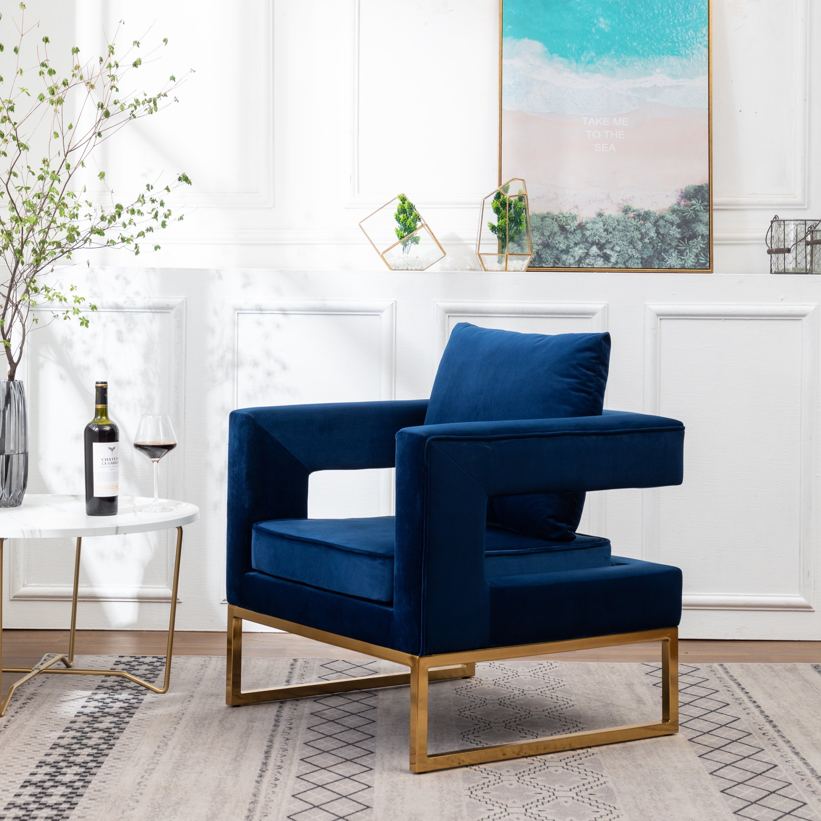 Roundhill Furniture Lenola Contemporary Upholstered Accent Arm Chair - Modern Living Room Chair for Home Office, Lounge & Reading Nook - Comfortable Fabric Armchair with Wooden Legs