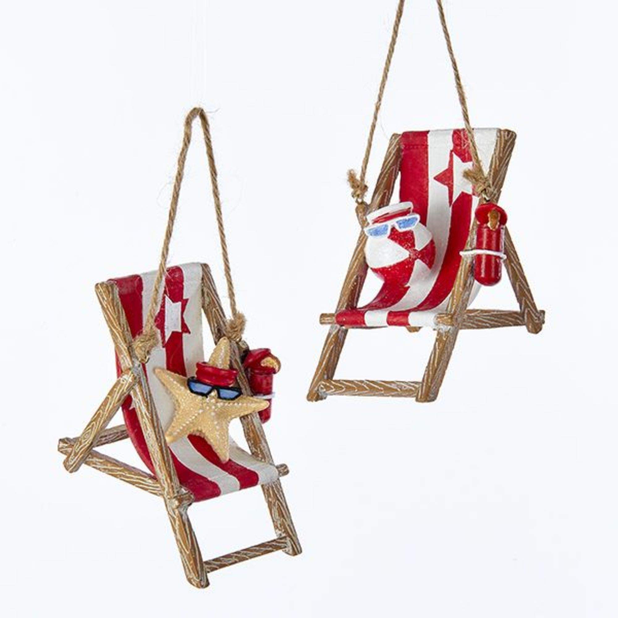 12 Pack Red and White Beach Chairs with Starfish Christmas Ornaments 2.75