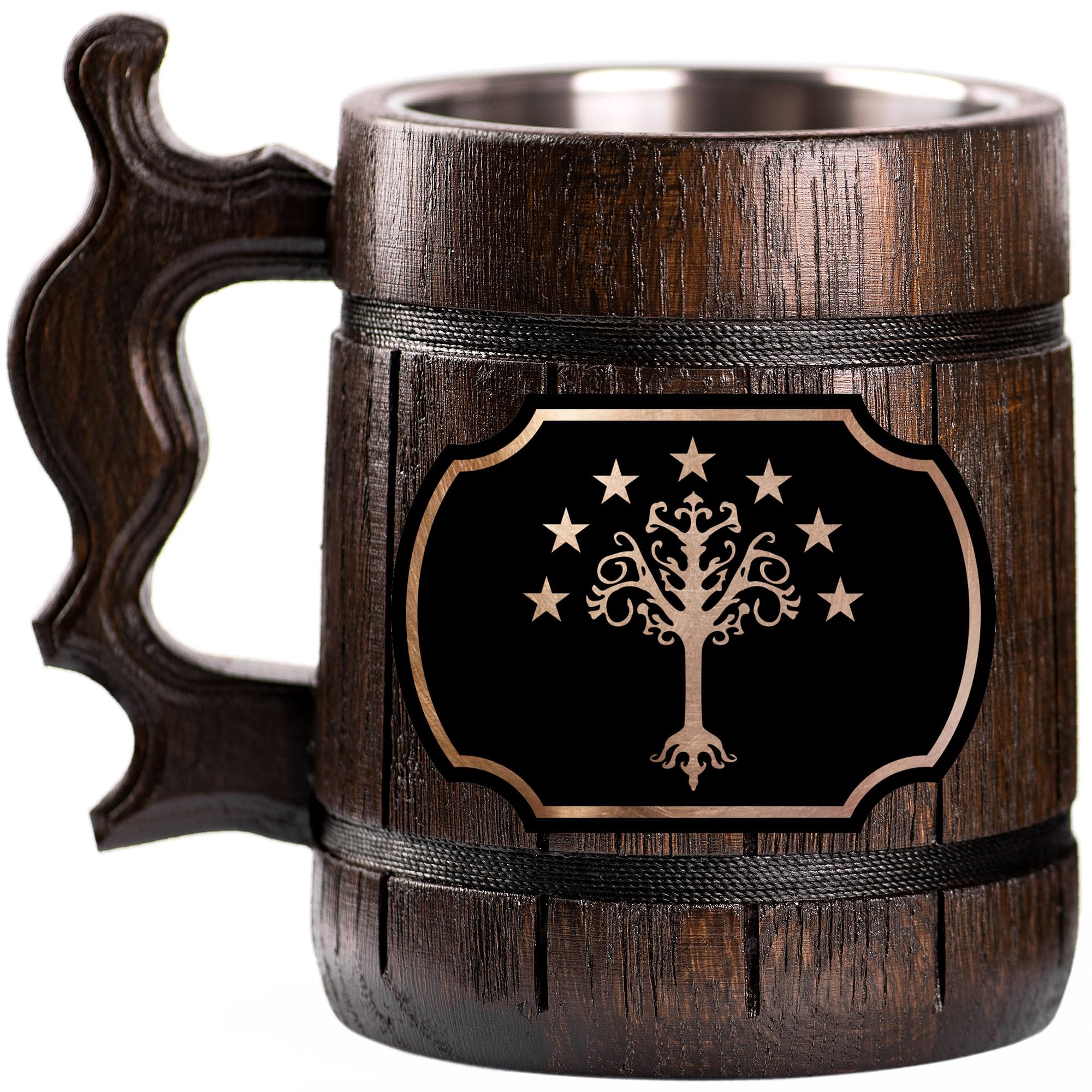 Lord of the Rings Gondor Flag Custom Beer Stein - Personalized Wooden Tankard Mug for Men, Gamer Gifts, Anniversary, Birthday, Father's Day, Wedding Present - Perfect for Fantasy Fans, Game Nights & LOTR Themed Parties