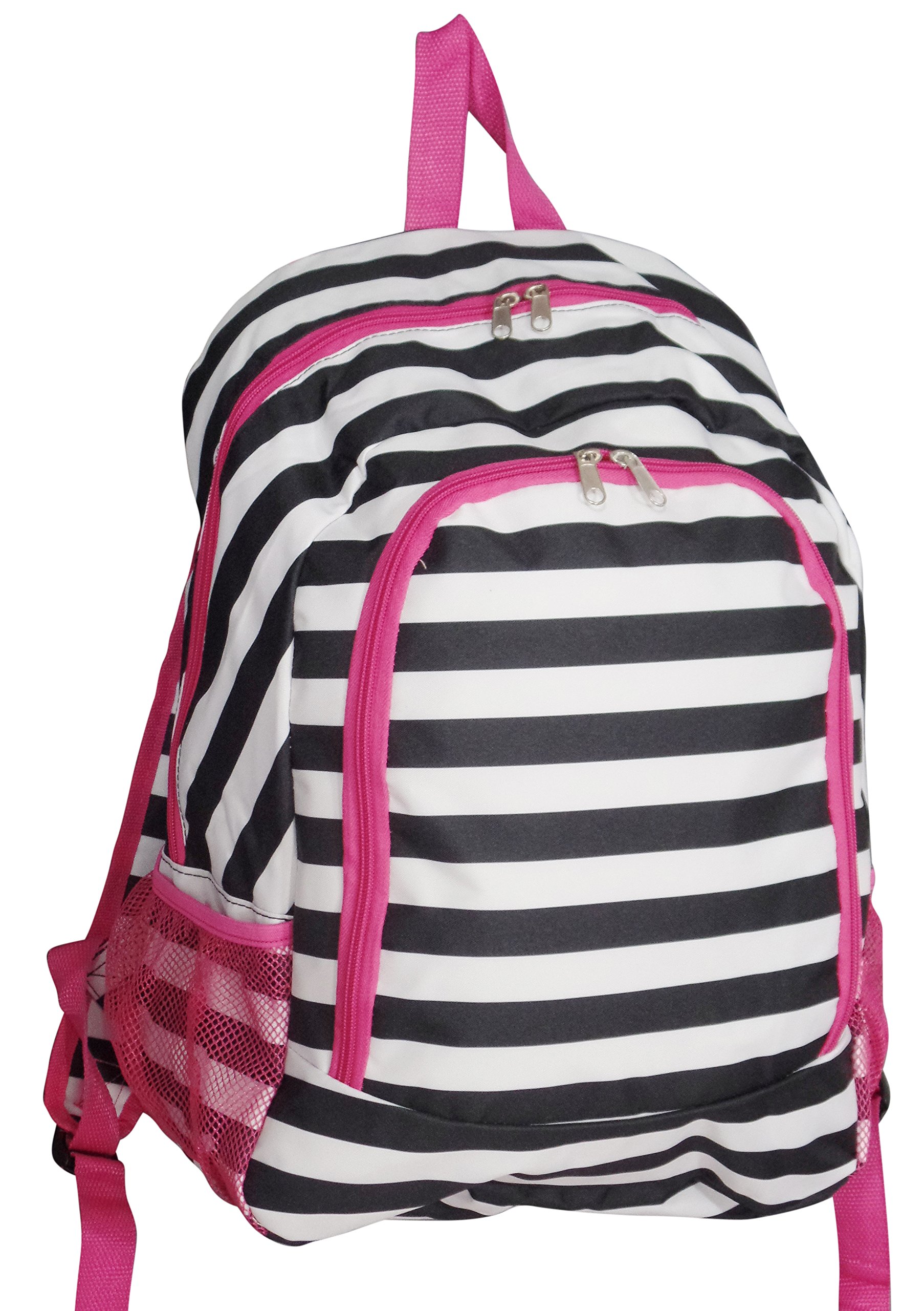 Stylish Black Stripe & Pink Trim Backpack for Women & Teens - Medium Size Fashion Print School & Travel Bag - Perfect for College, Work & Daily Commute
