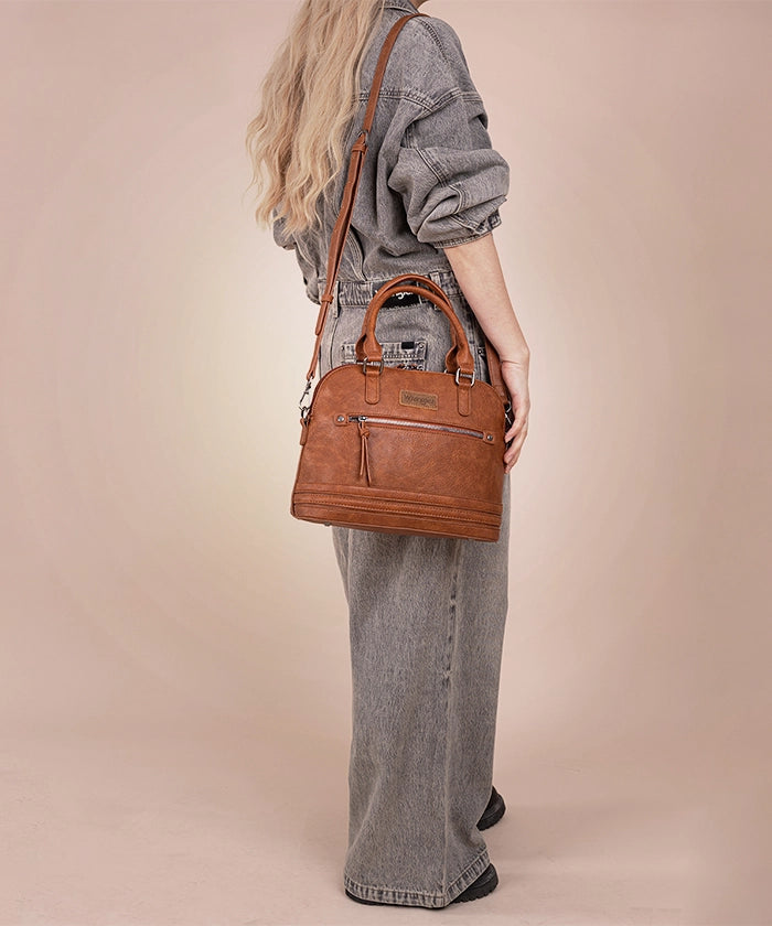 Wrangler Dome Satchel Crossbody Bag for Women & Men - Durable Leather Shoulder Bag - Perfect for Travel, Work & Everyday Use