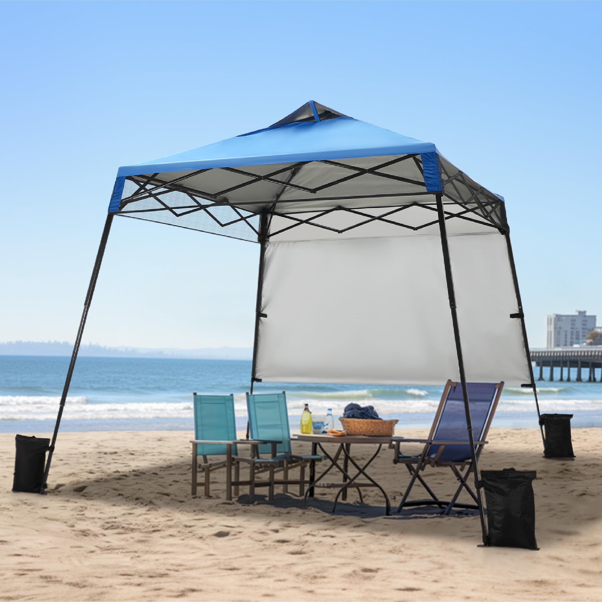 MFSTUDIO 10x10 Pop Up Canopy Tent - Waterproof Outdoor Gazebo with Sidewall, Portable Sun Shelter for Beach, Camping, Backyard Parties, Picnics & Tailgating - Light Blue Patio Canopy for Instant Shade & Rain Protection