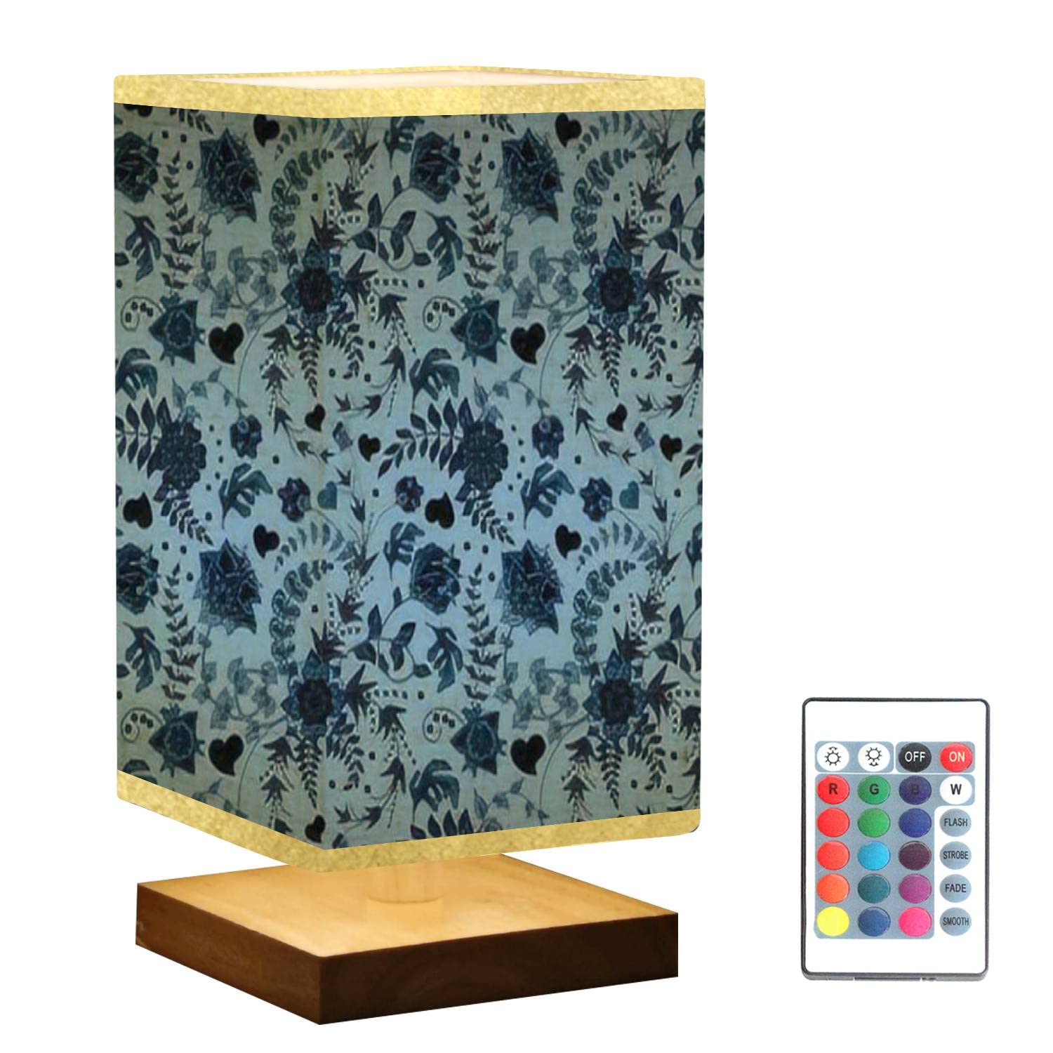 Abstract Floral Paisley Wooden Base Dimmable Nightstand Lamp - Modern Bedside Table Lamp with Linen Shade for Bedroom, Living Room, Nursery & Office - Perfect for Reading, Relaxing & Ambient Lighting