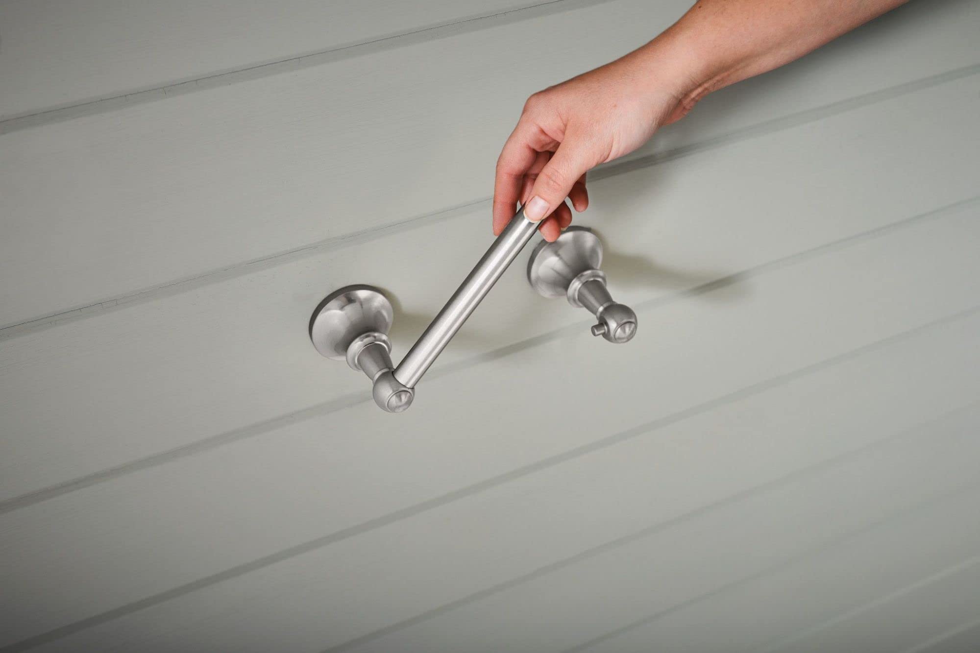 Moen Vale Brushed Nickel Double Post Pivoting Toilet Paper Holder - Wall Mounted Bathroom Tissue Dispenser for Home, RV, Office & Commercial Use - DN4408BN - Perfect for Modern Bathrooms, Campers & Restrooms