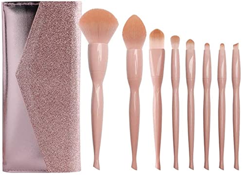Jiaanu 8-Piece Makeup Brush Set - Premium Synthetic Foundation, Powder, Concealer & Eyeshadow Brushes with Travel Pouch (Pink) | Perfect for Professional Makeup Artists & Everyday Beauty Routine